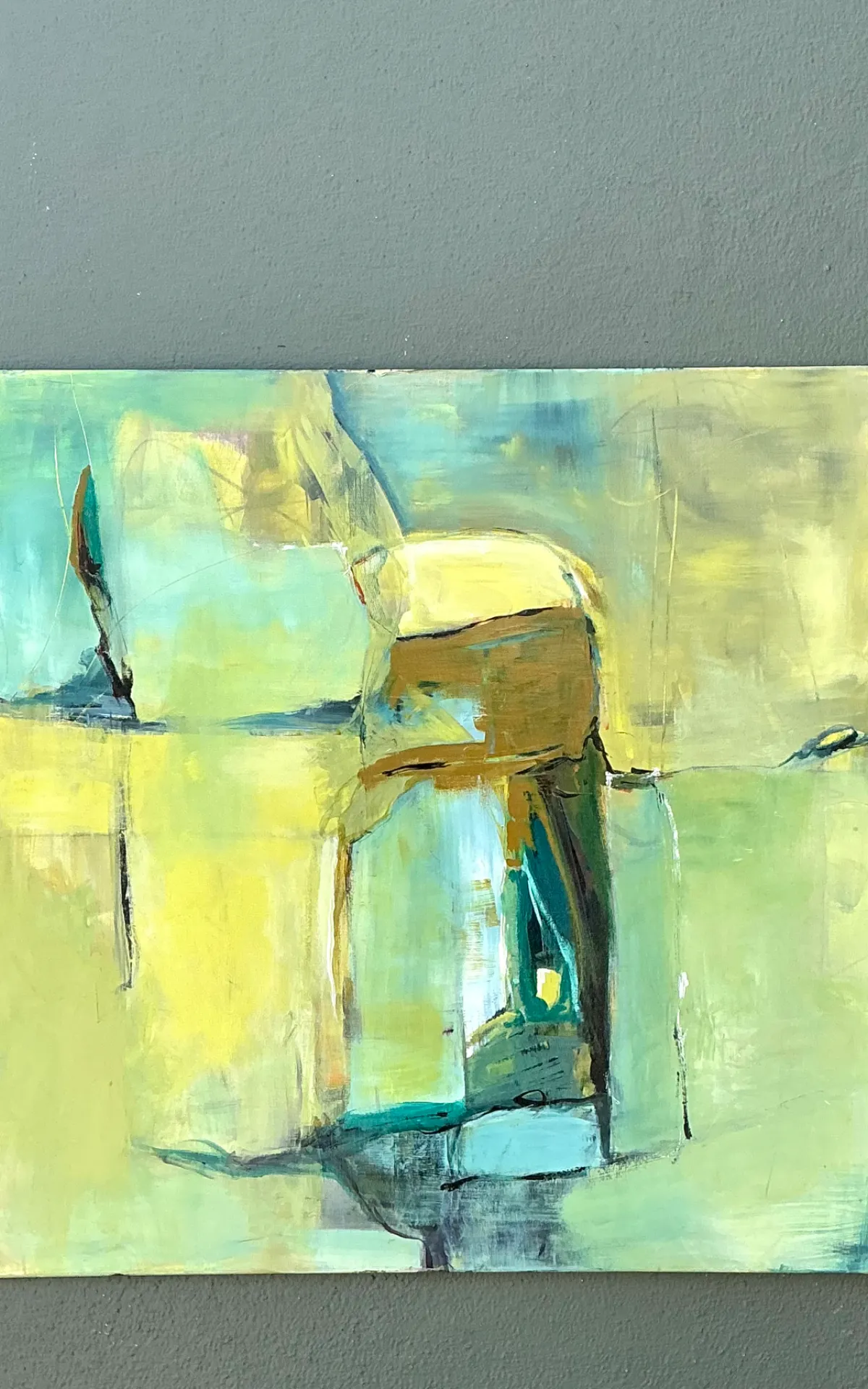 Vintage Abstract Expressionist Oil Painting on Canvas - Angle view