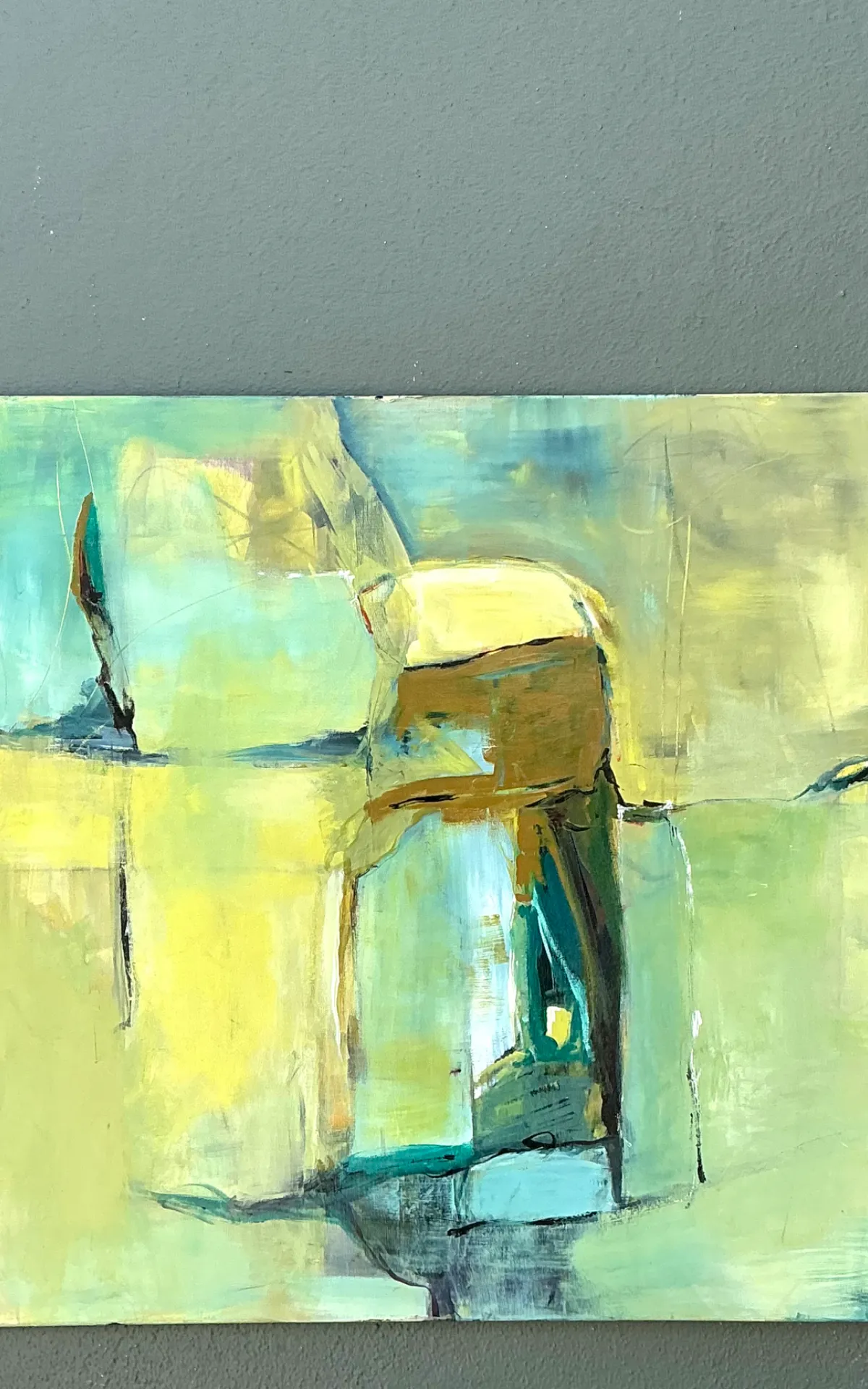 Vintage Abstract Expressionist Oil Painting on Canvas - Close-up view