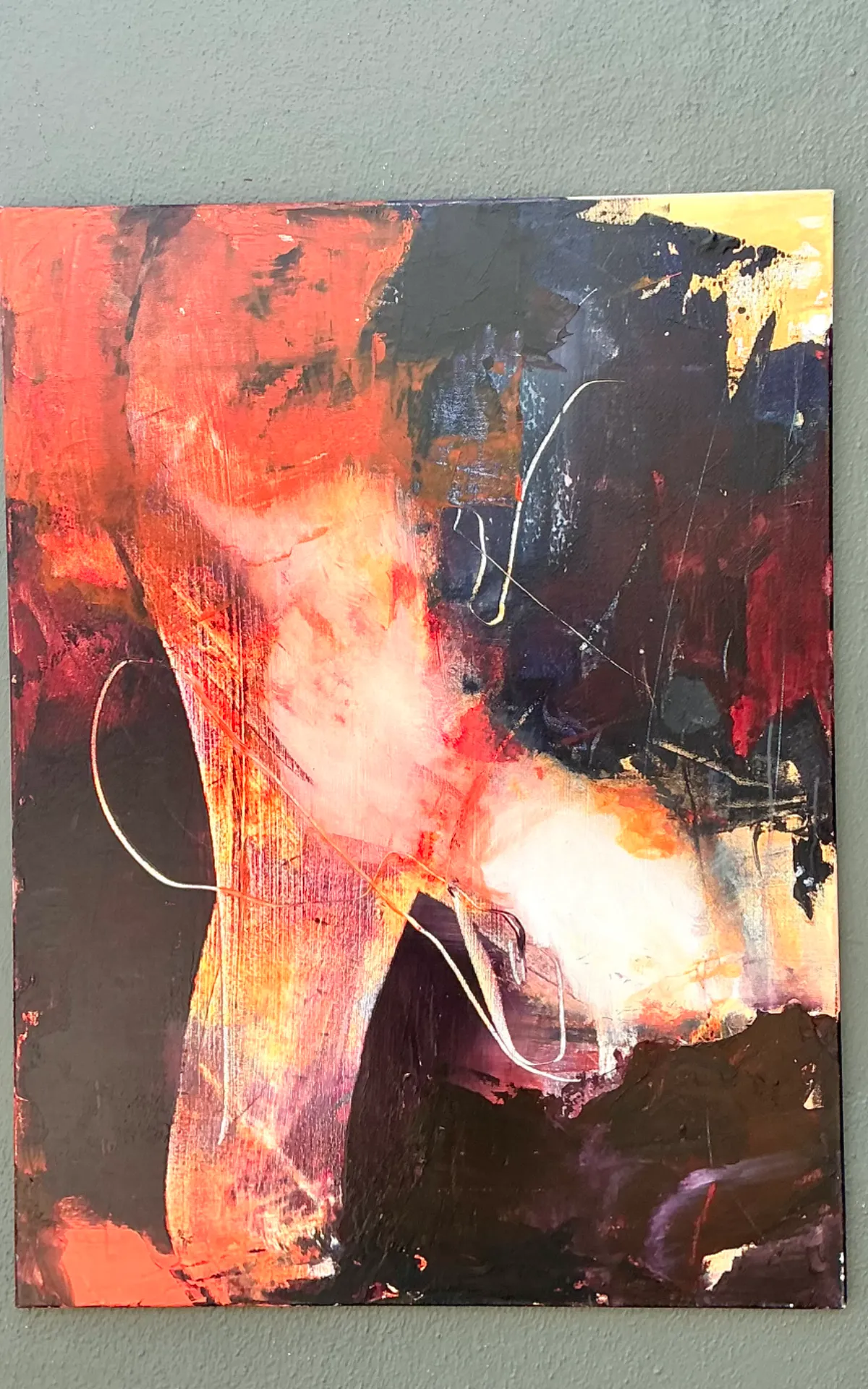 Vintage Abstract Expressionist Oil Painting on Canvas - Close-up view