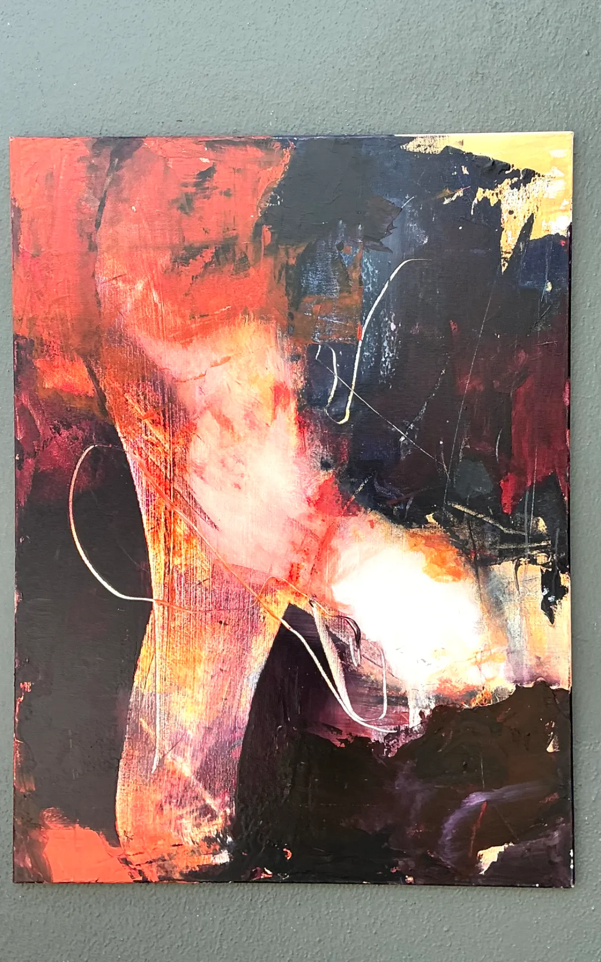 Vintage Abstract Expressionist Oil Painting on Canvas - Top view