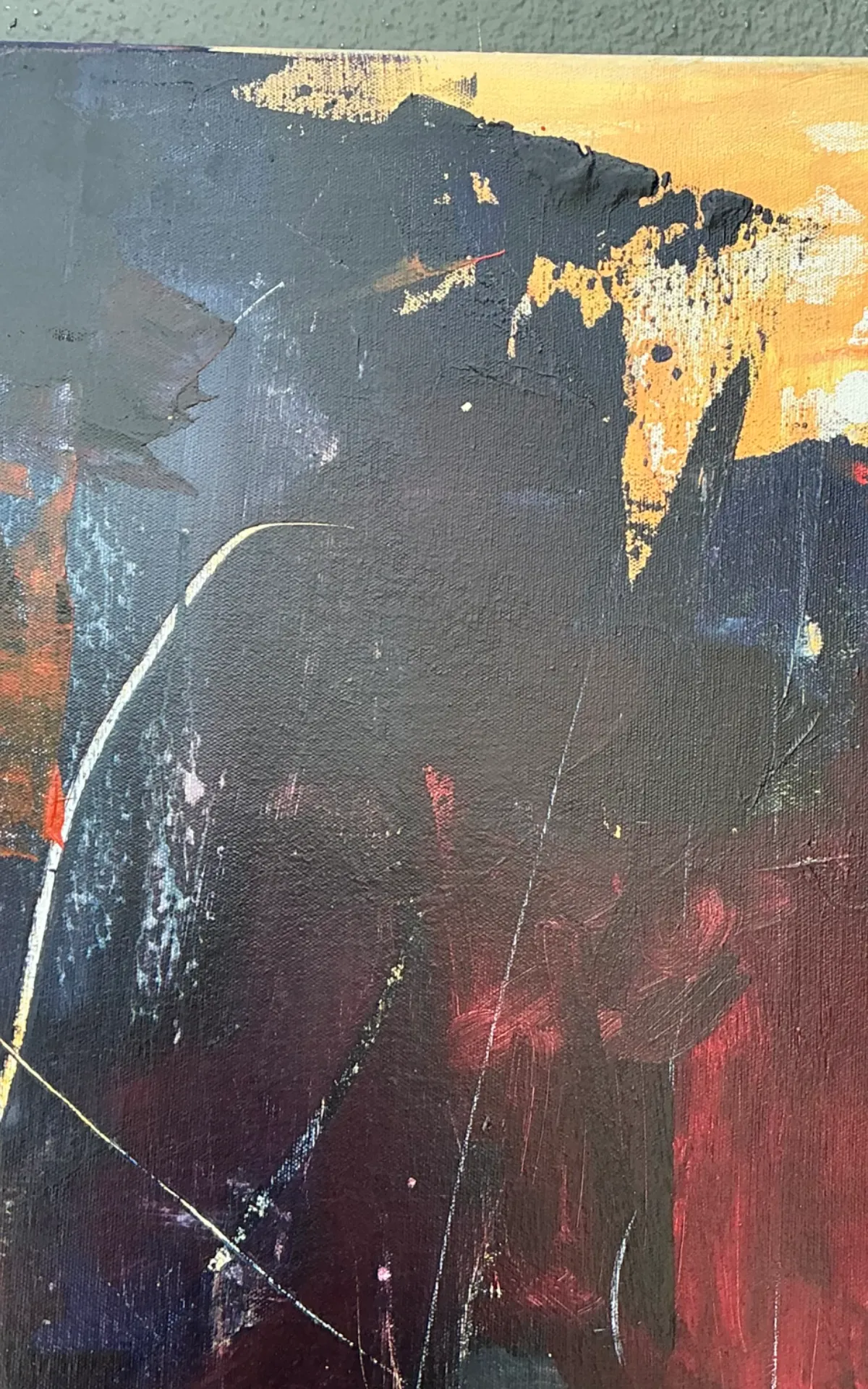 Vintage Abstract Expressionist Oil Painting on Canvas - Angle view