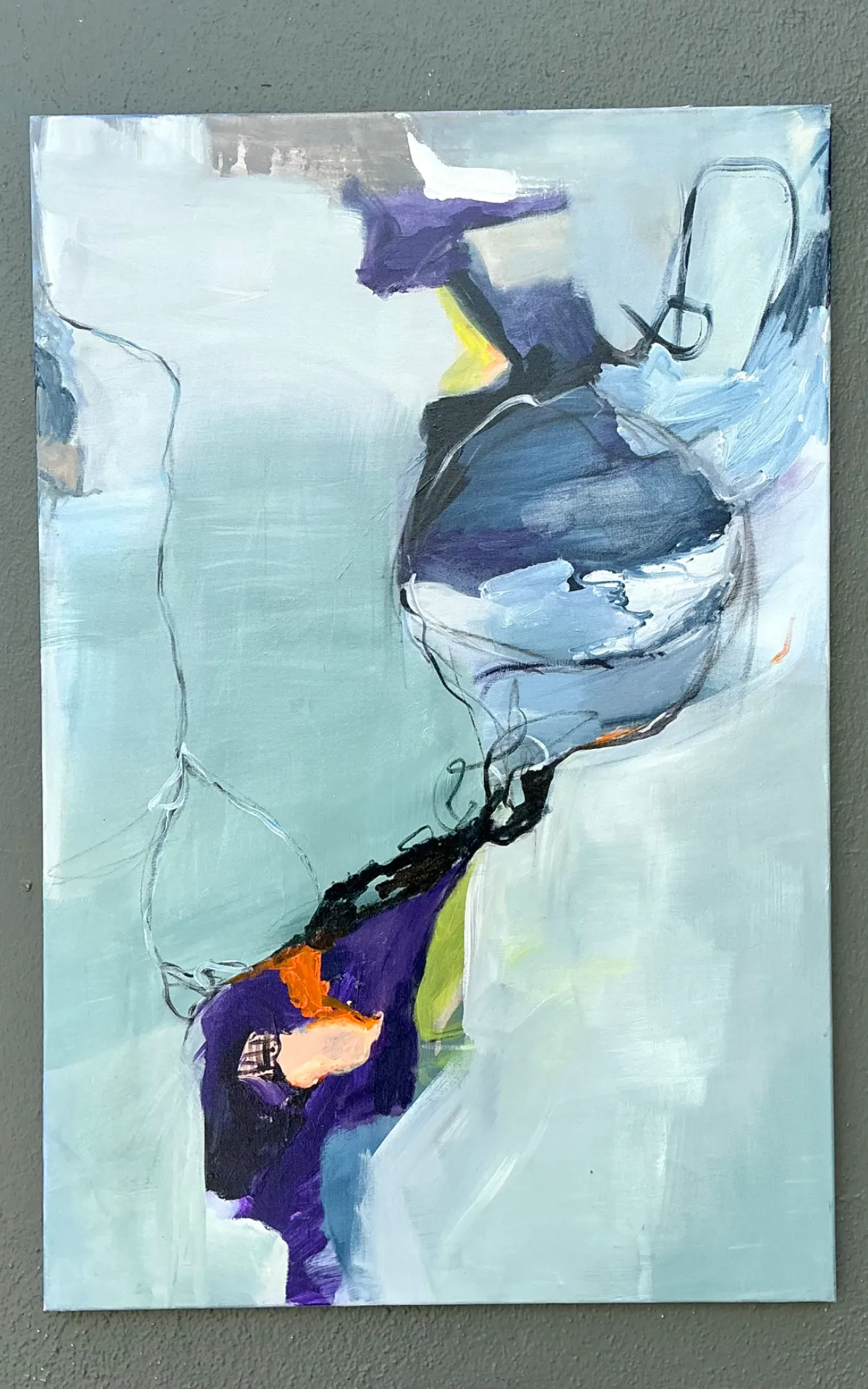 Vintage Abstract Expressionist Oil Painting on Canvas - Top view