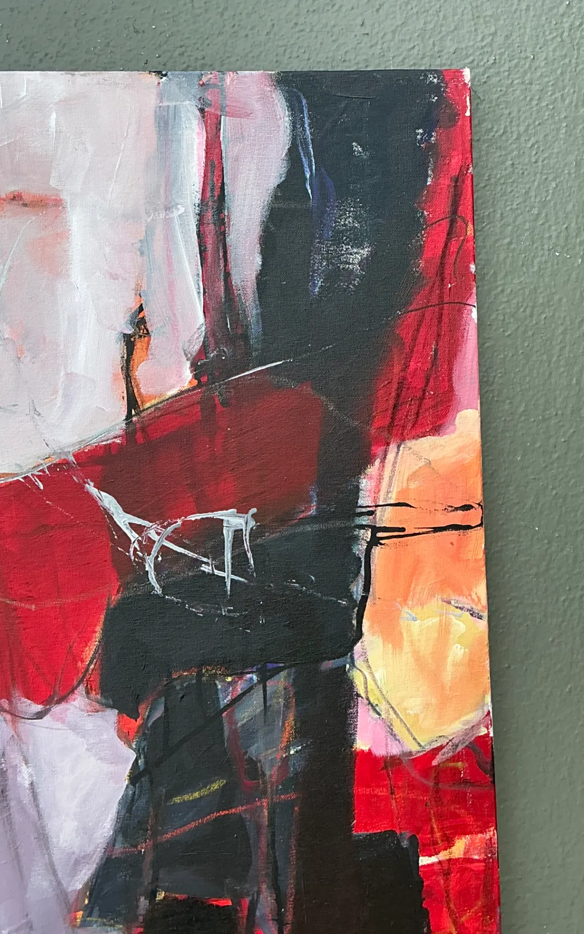 Vintage Abstract Expressionist Oil Painting on Canvas - Angle view