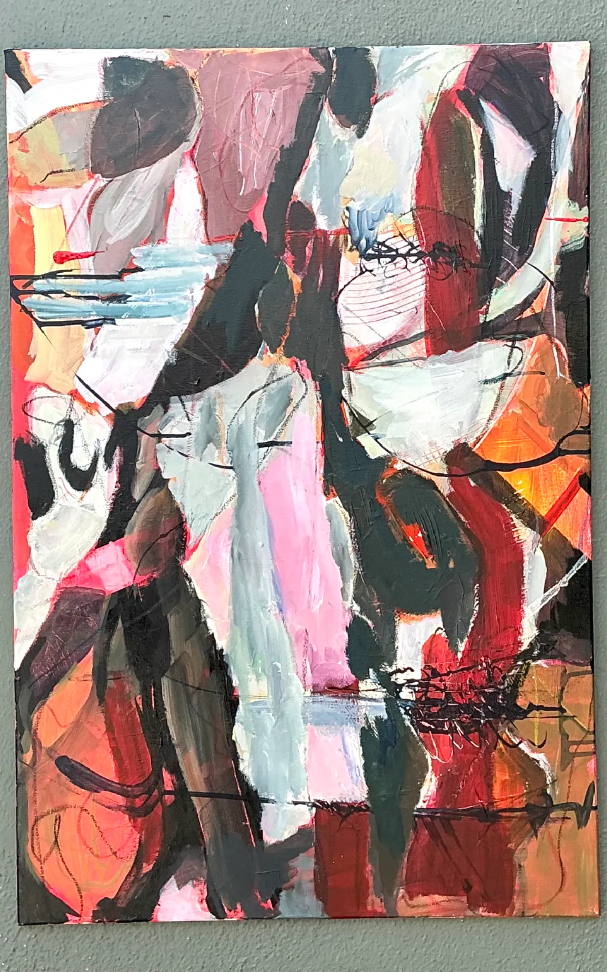 Vintage Abstract Expressionist Oil Painting on Canvas - Close-up view