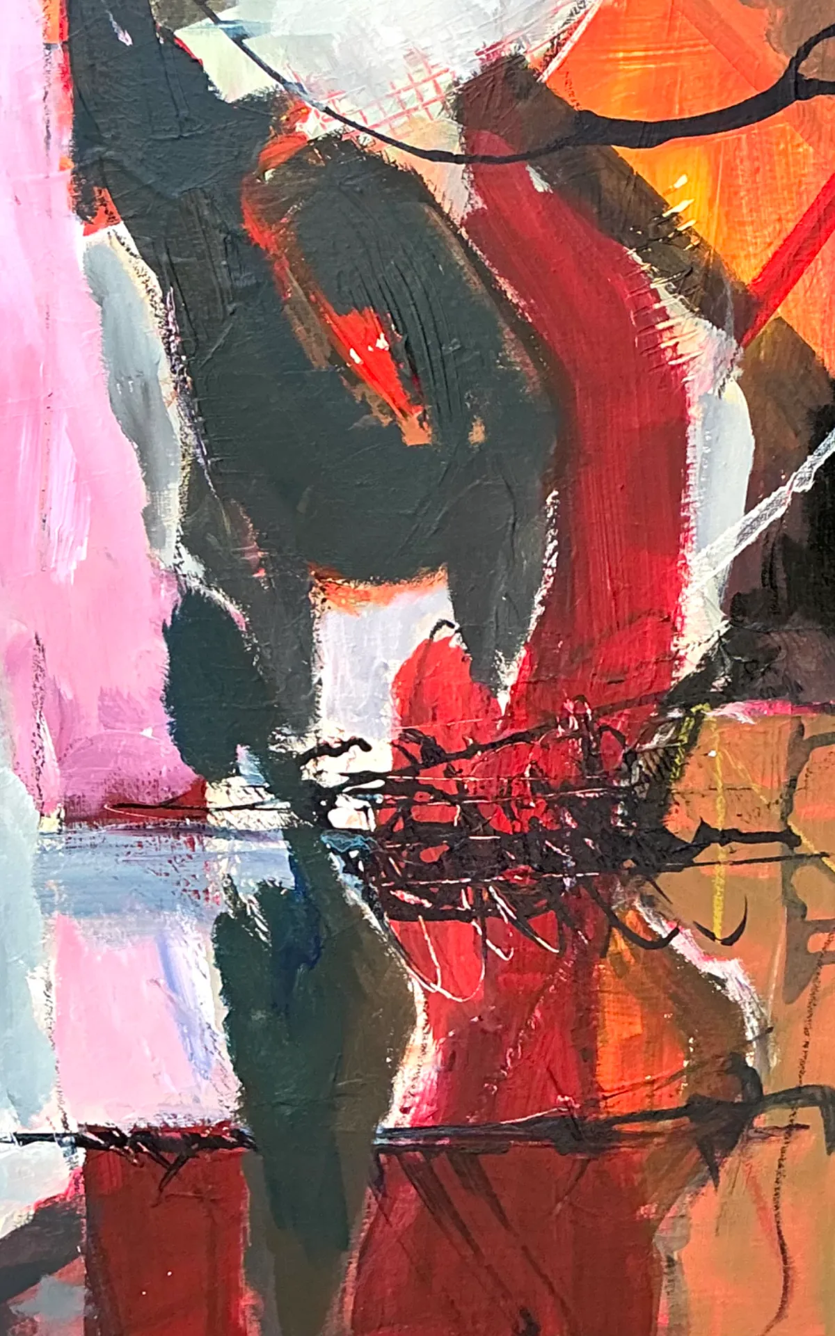 Vintage Abstract Expressionist Oil Painting on Canvas - Top view