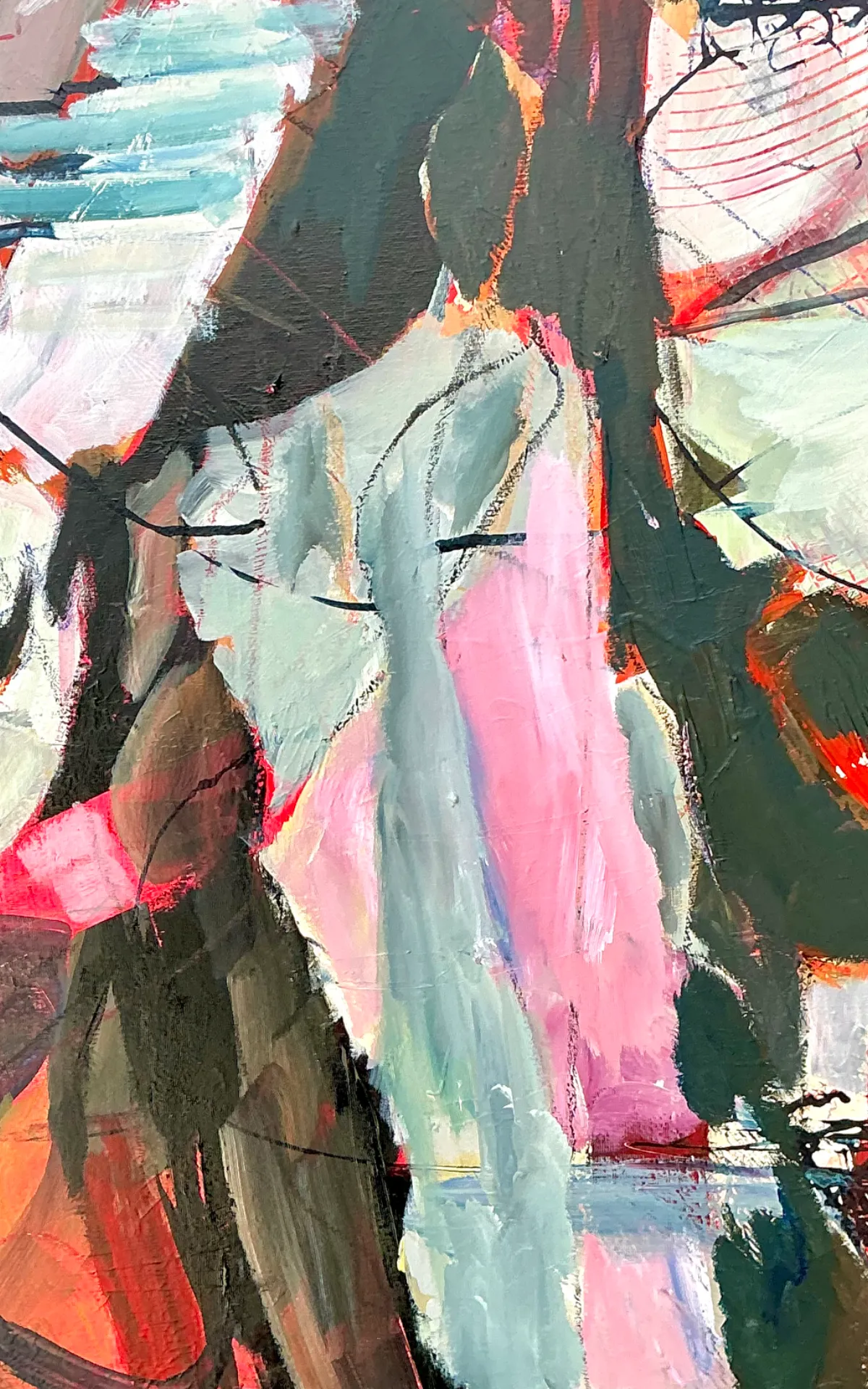 Vintage Abstract Expressionist Oil Painting on Canvas - Angle view