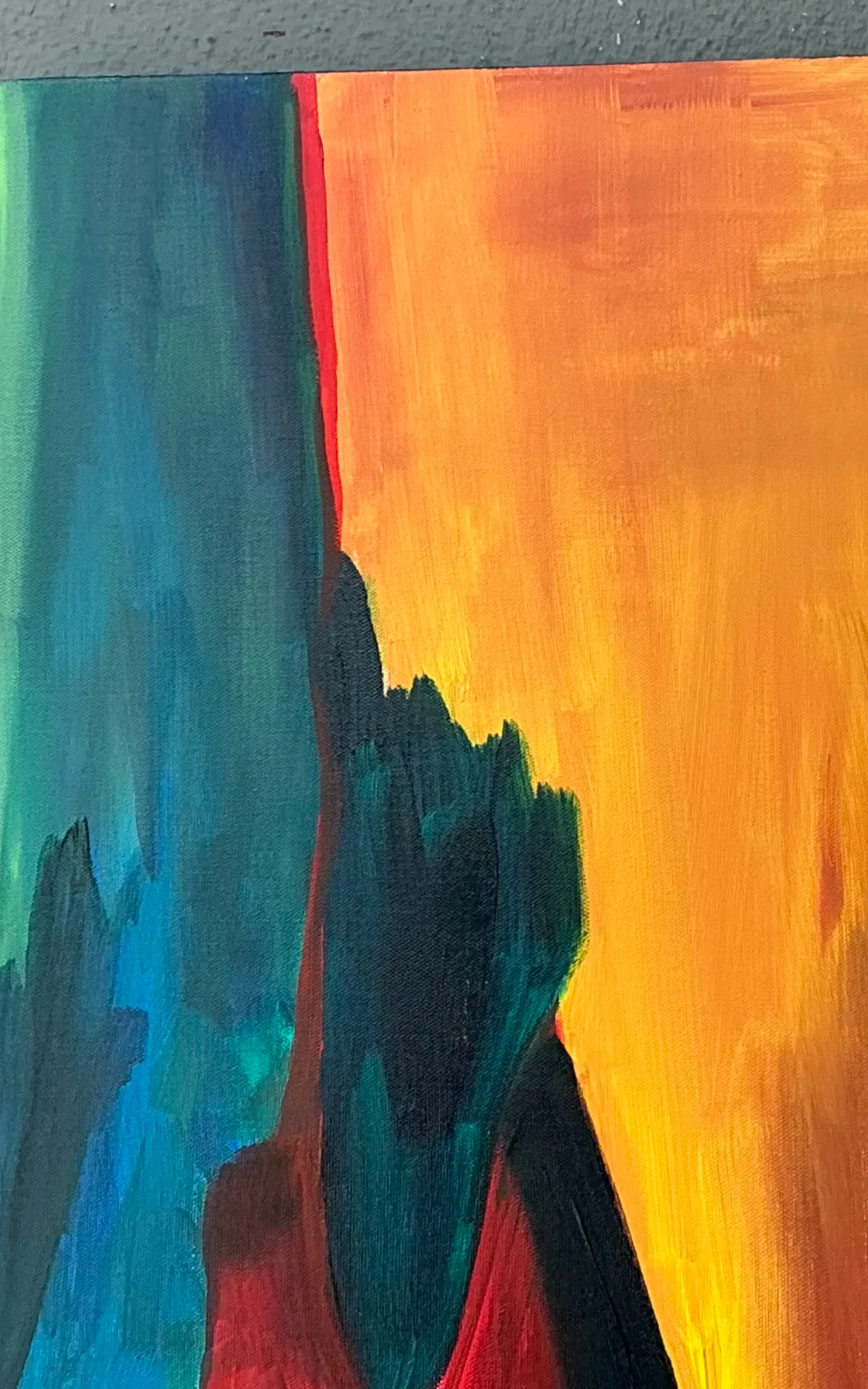 Vintage Abstract Expressionist Painting on Canvas - Close-up view