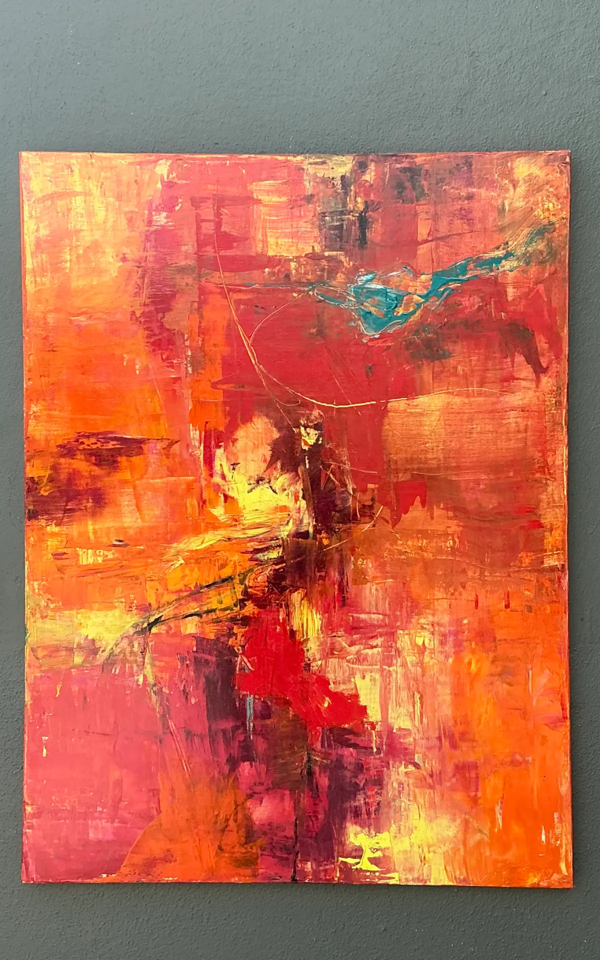 Vintage Abstract Expressionist Oil Painting on Canvas - Angle view