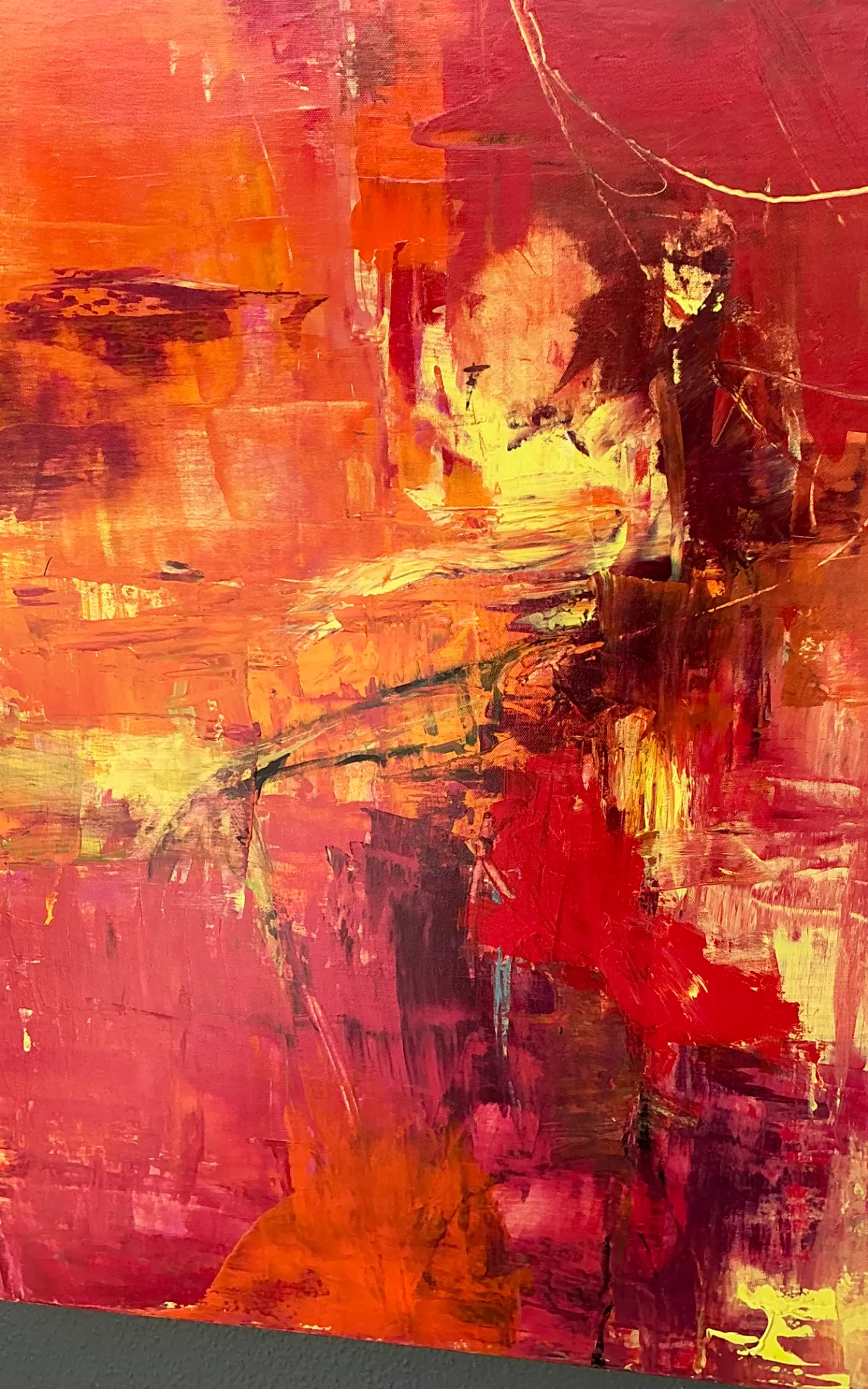 Vintage Abstract Expressionist Oil Painting on Canvas - Top view