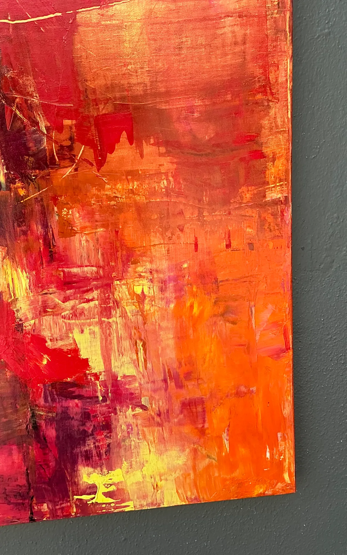 Vintage Abstract Expressionist Oil Painting on Canvas - Close-up view