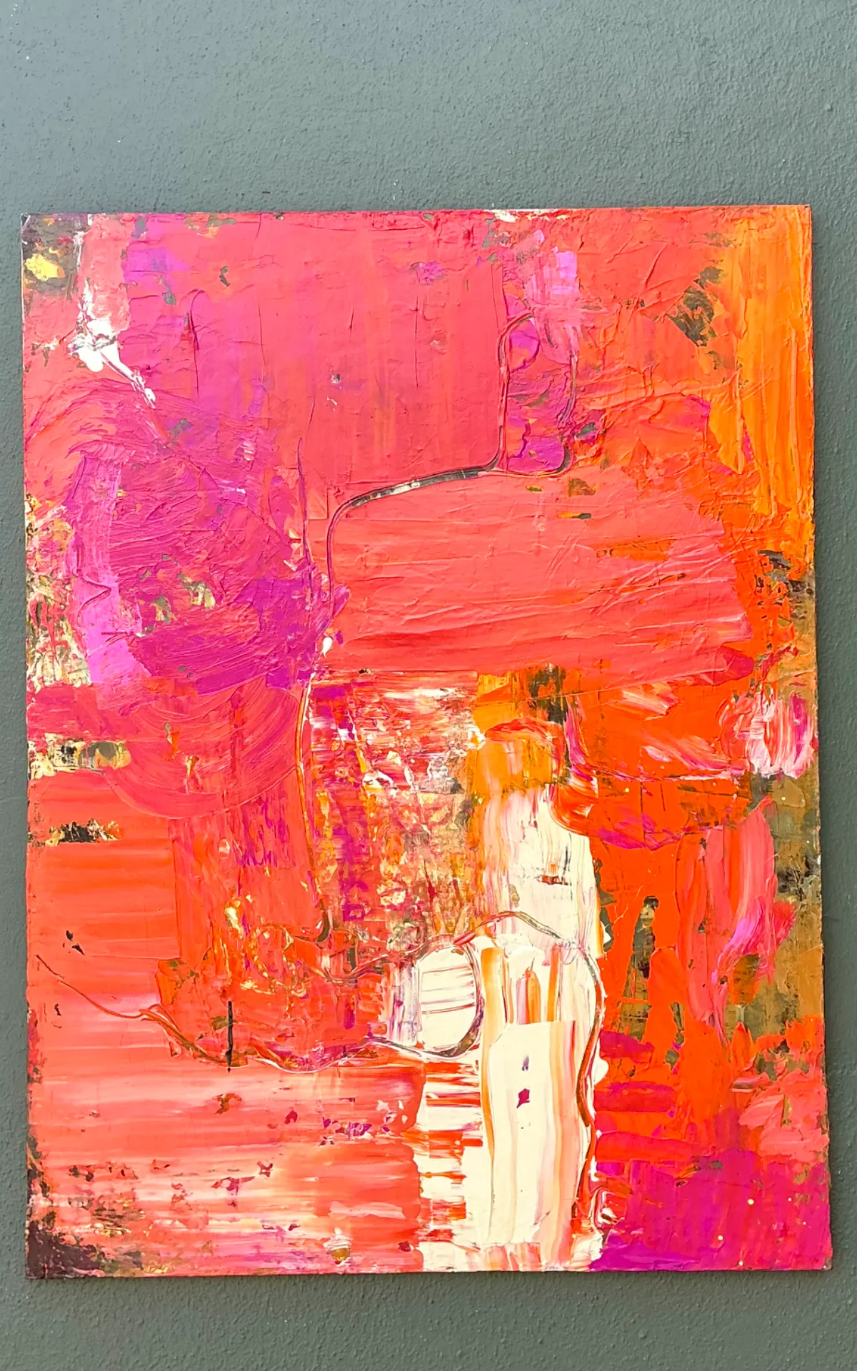 Vintage Abstract Expressionist Painting on Canvas - Close-up view