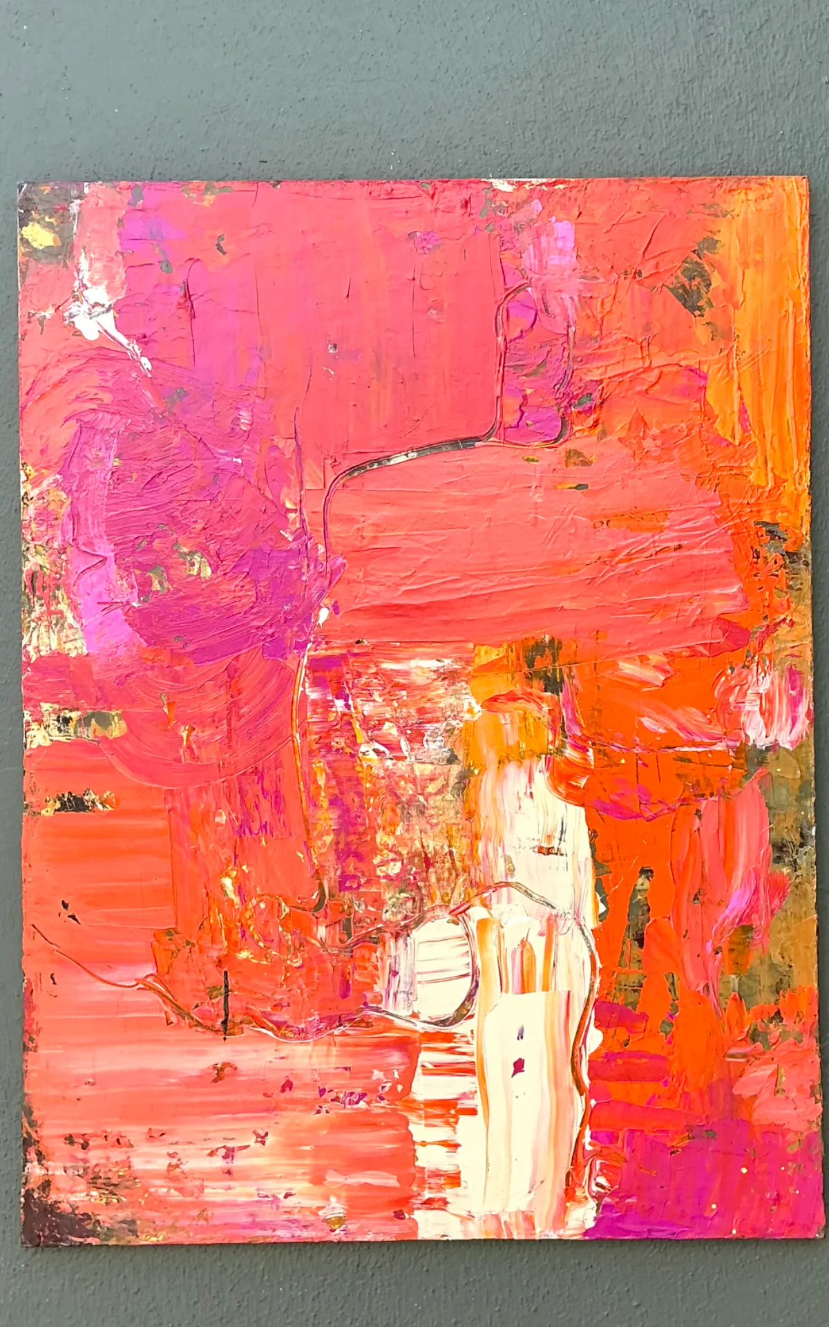 Vintage Abstract Expressionist Painting on Canvas - Top view