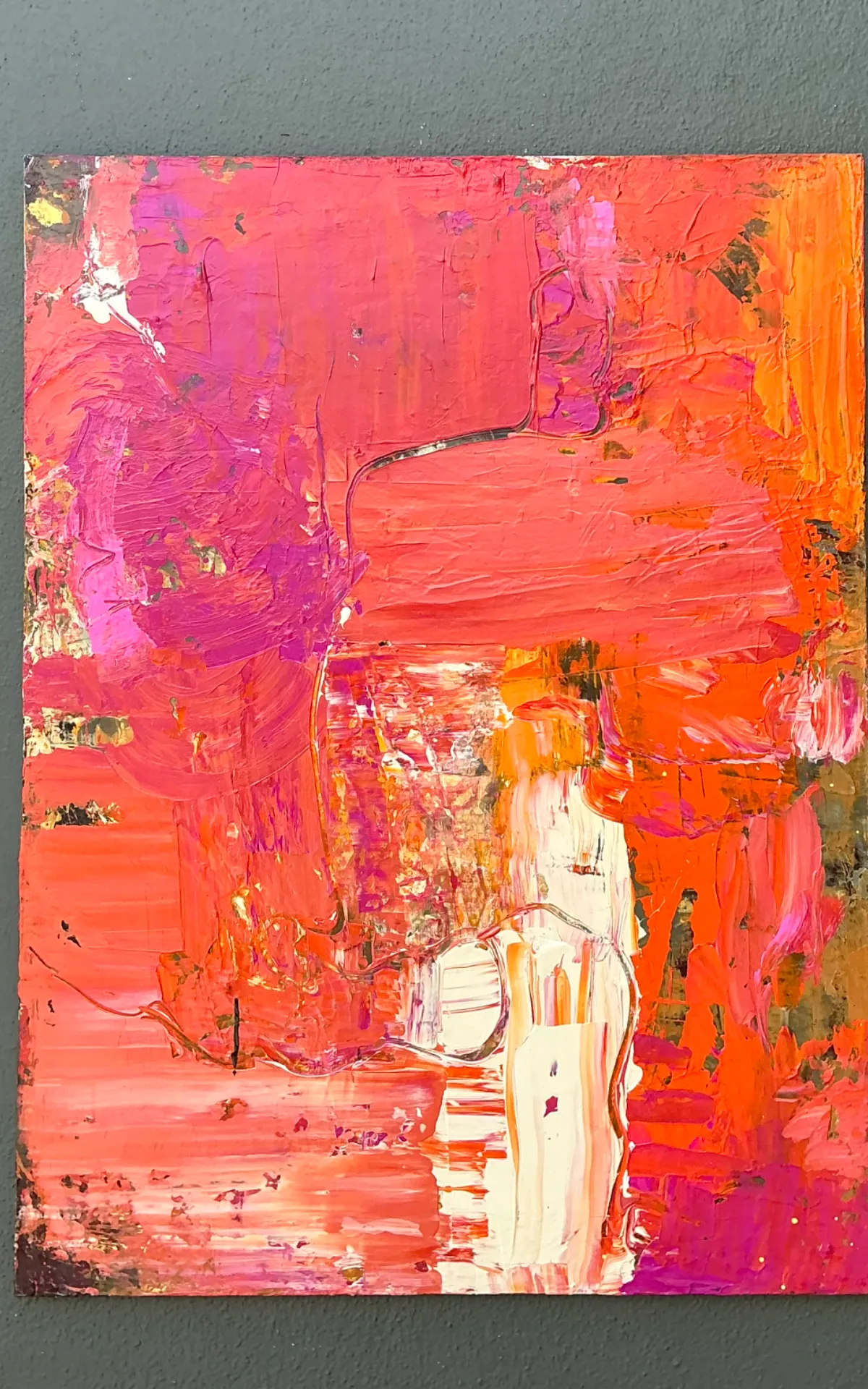 Vintage Abstract Expressionist Painting on Canvas - Angle view