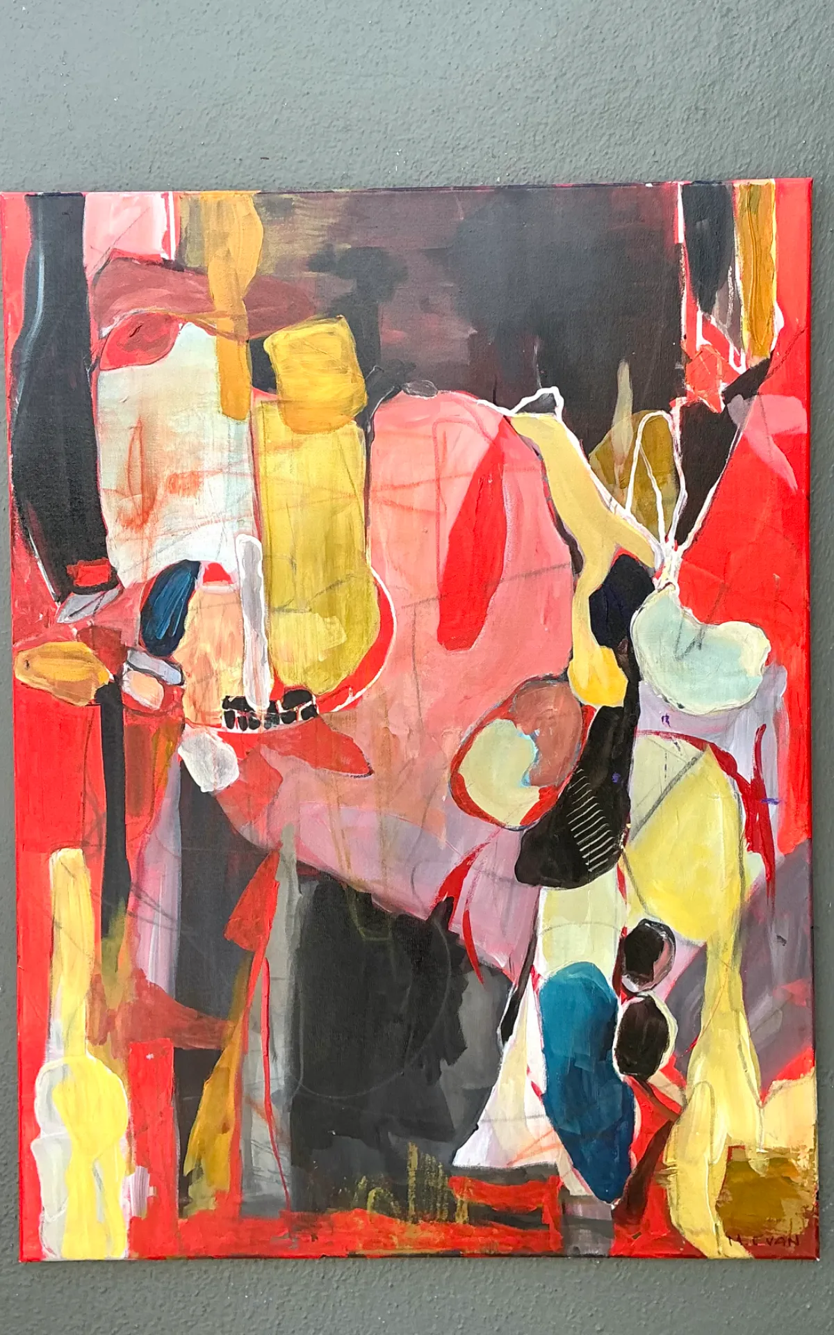 Vintage Abstract Expressionist Oil Painting on Canvas - Side view