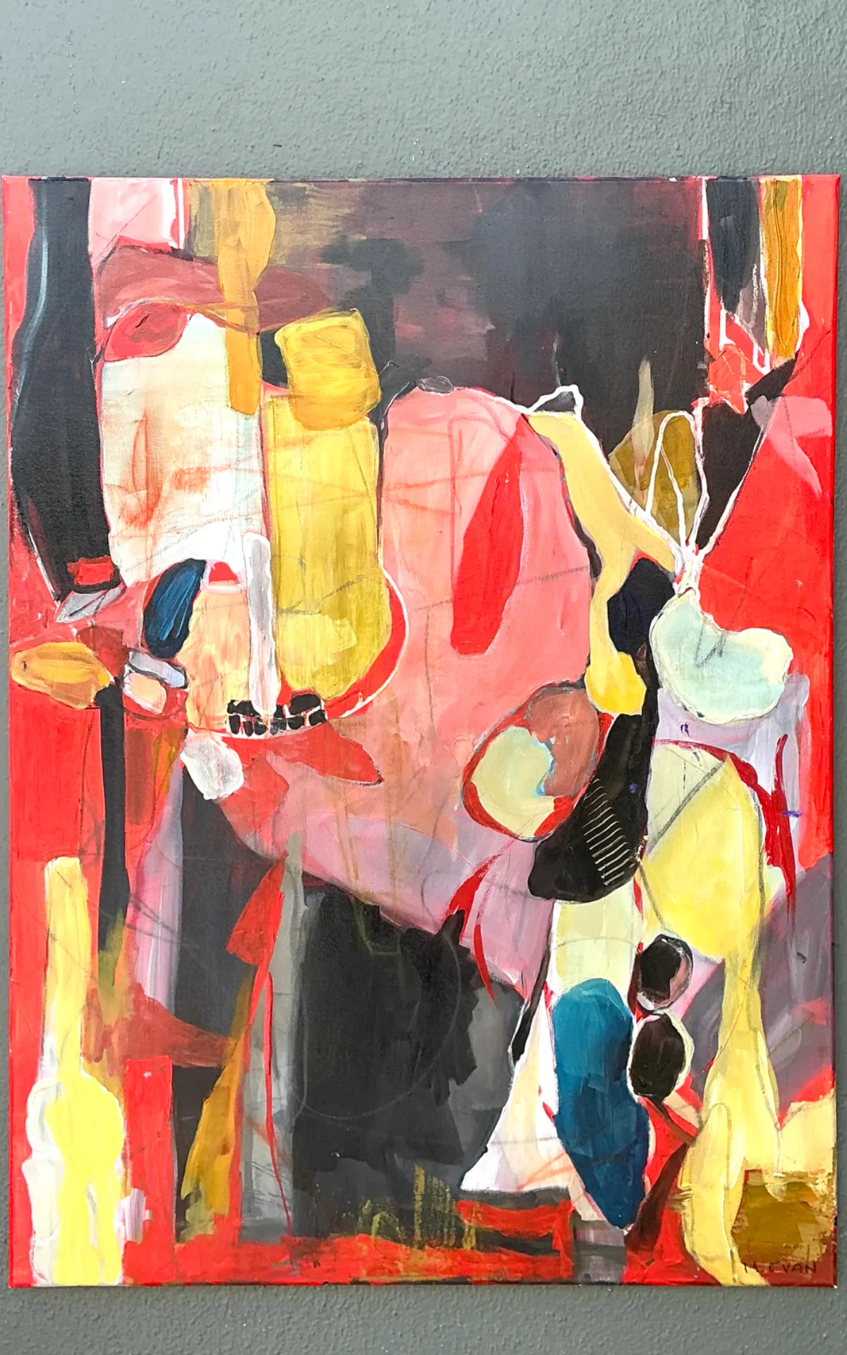 Vintage Abstract Expressionist Oil Painting on Canvas - Interior view