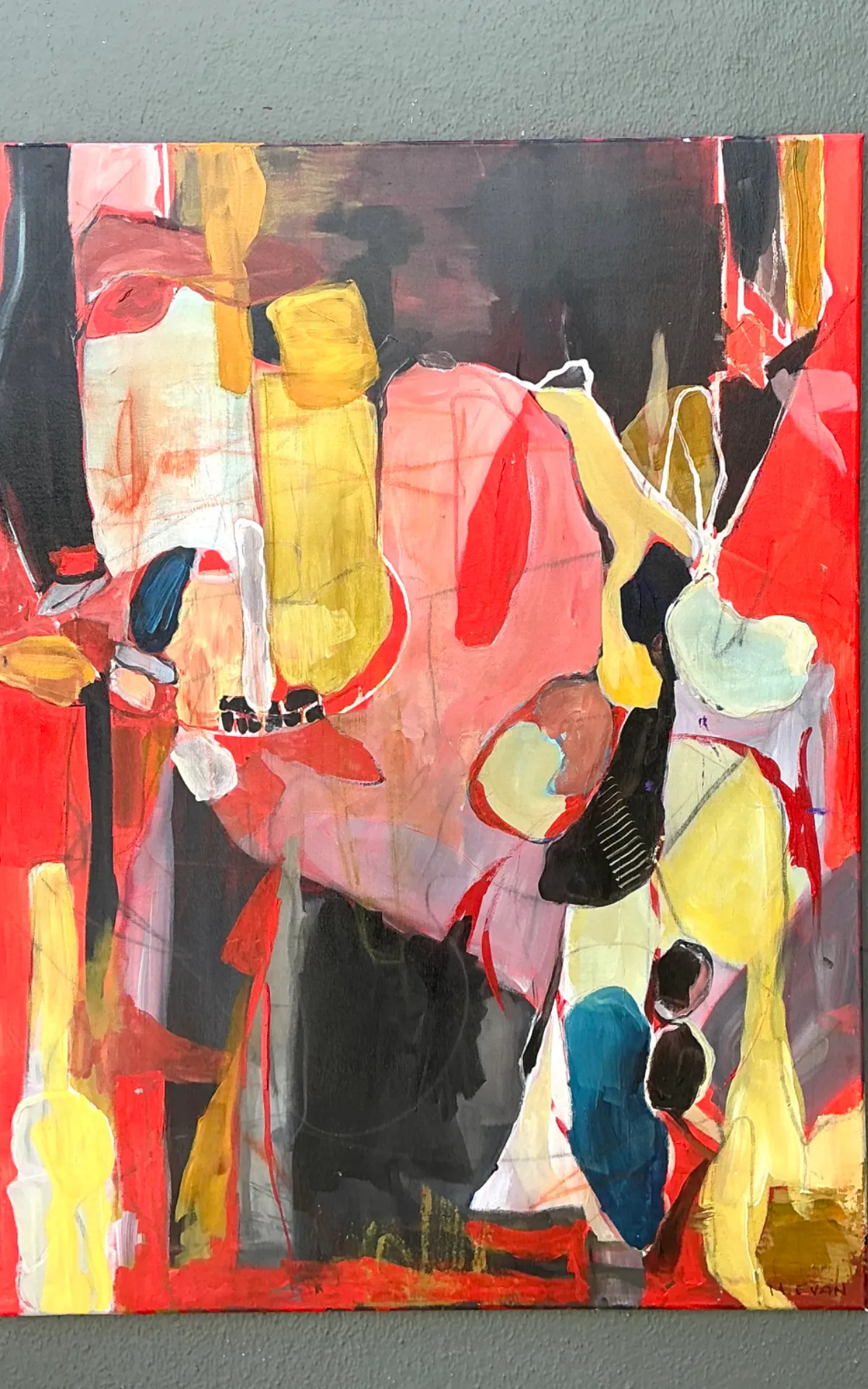 Vintage Abstract Expressionist Oil Painting on Canvas - Top view