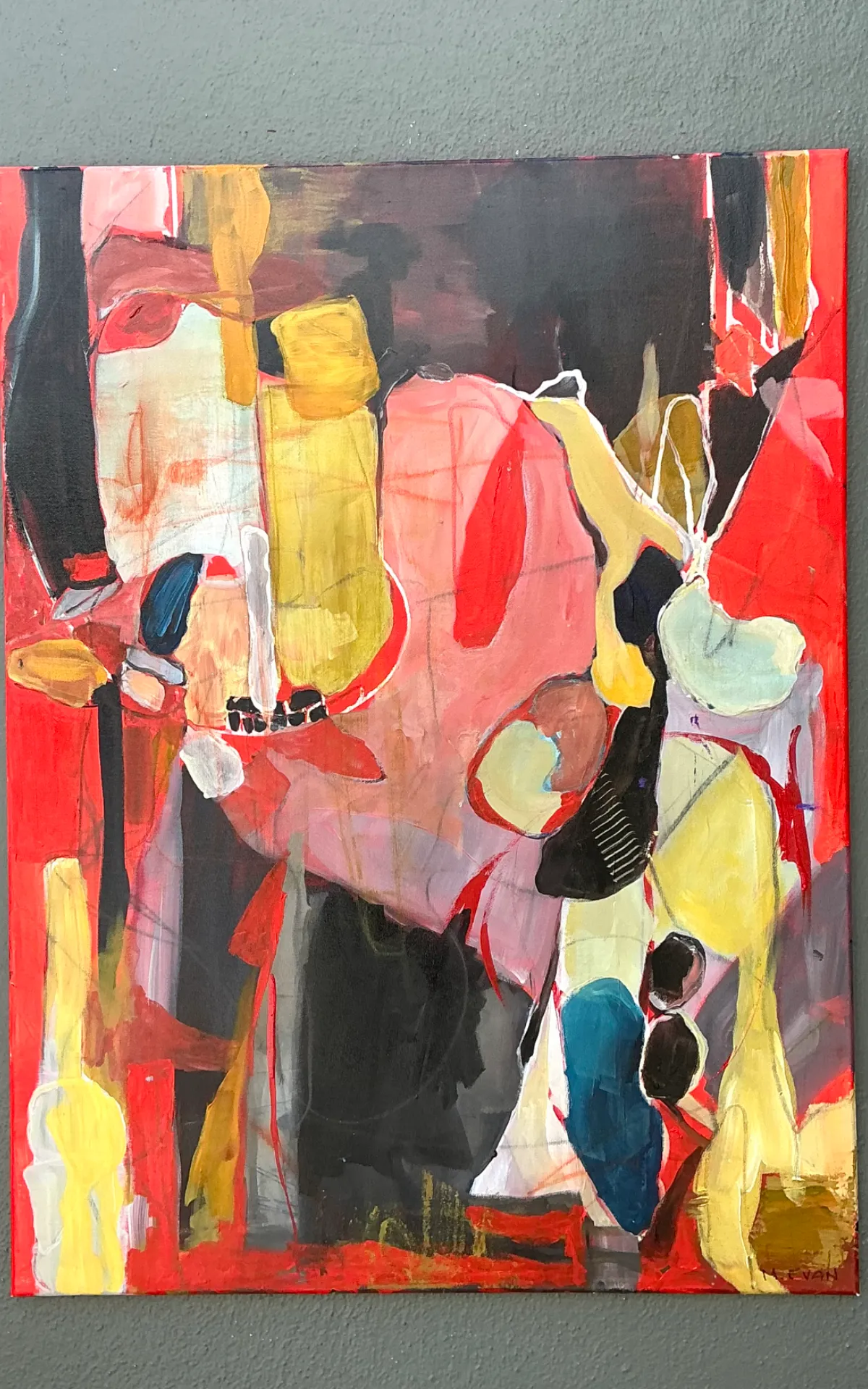 Vintage Abstract Expressionist Oil Painting on Canvas - Back view