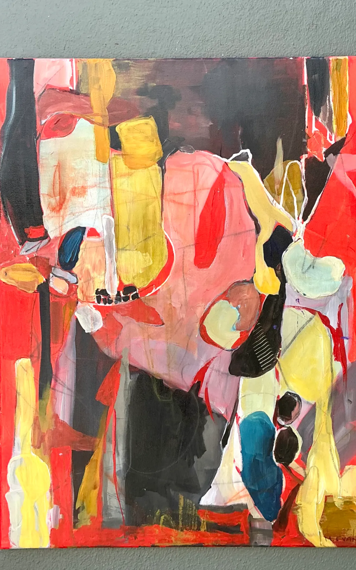 Vintage Abstract Expressionist Oil Painting on Canvas - Angle view