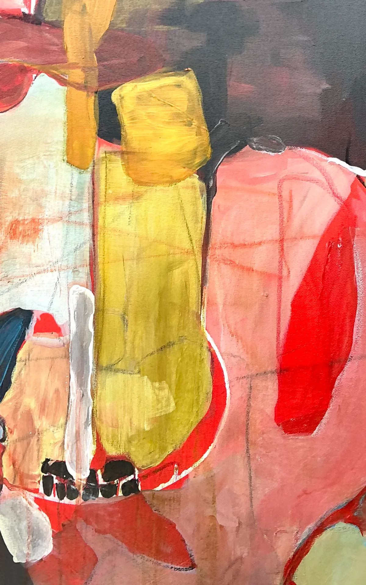 Vintage Abstract Expressionist Oil Painting on Canvas - Close-up view