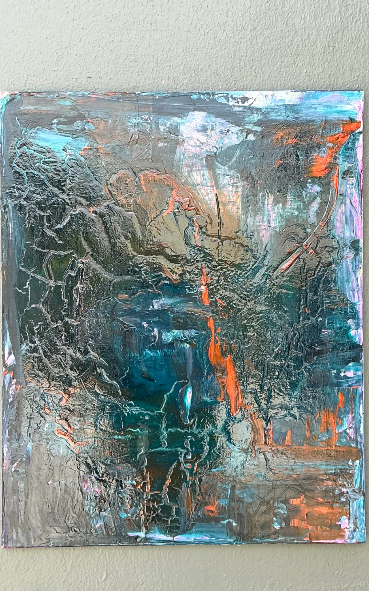 Vintage Abstract Expressionist Painting on Canvas - Close-up view