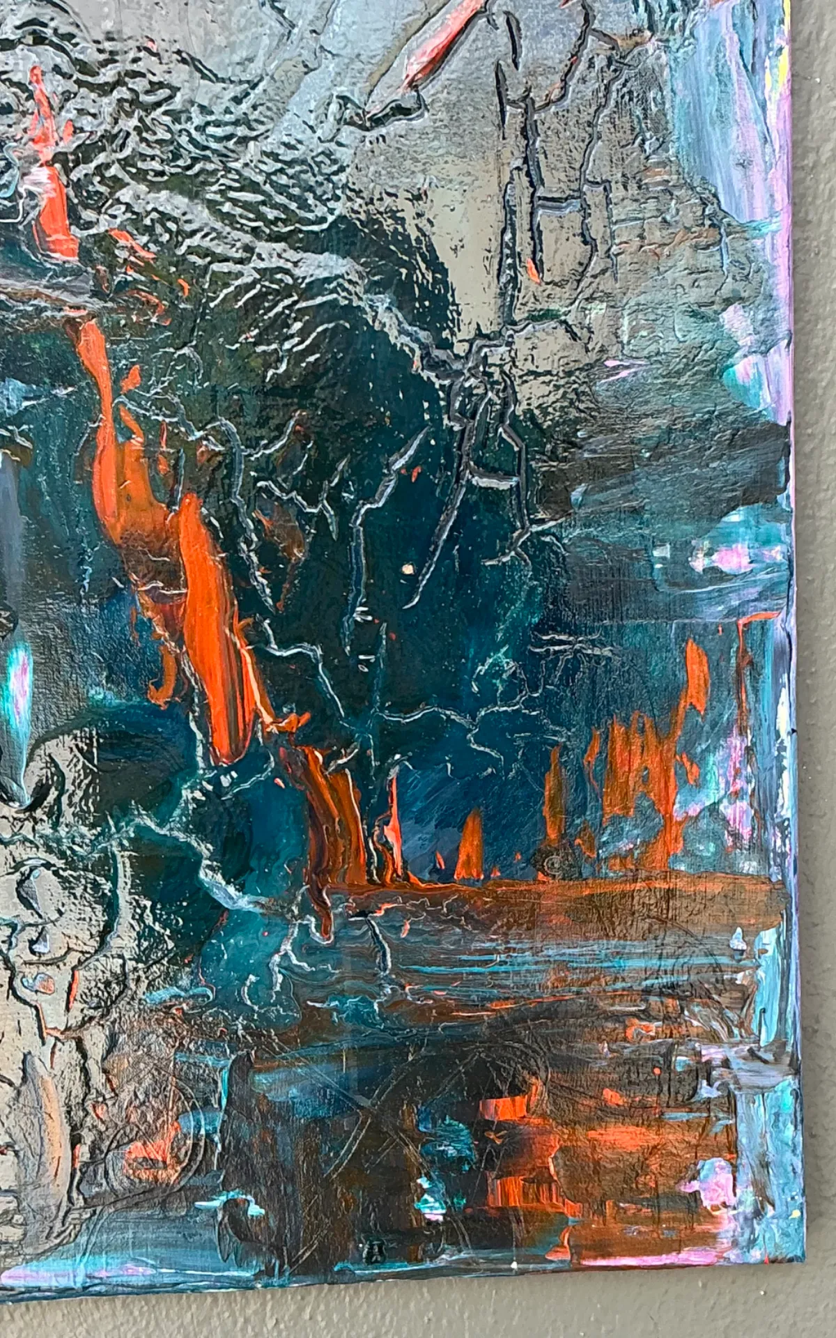 Vintage Abstract Expressionist Painting on Canvas - Side view