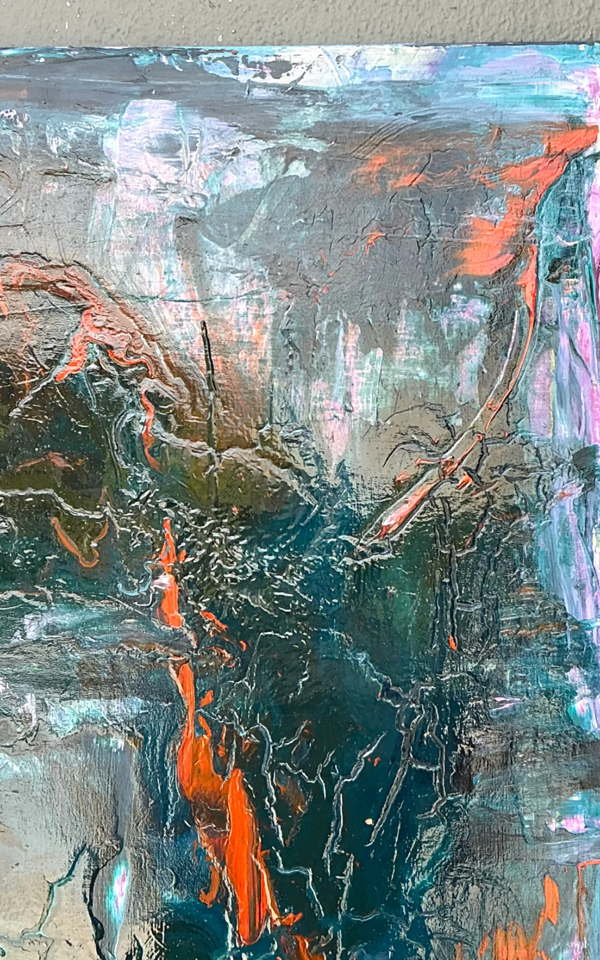Vintage Abstract Expressionist Painting on Canvas - Angle view
