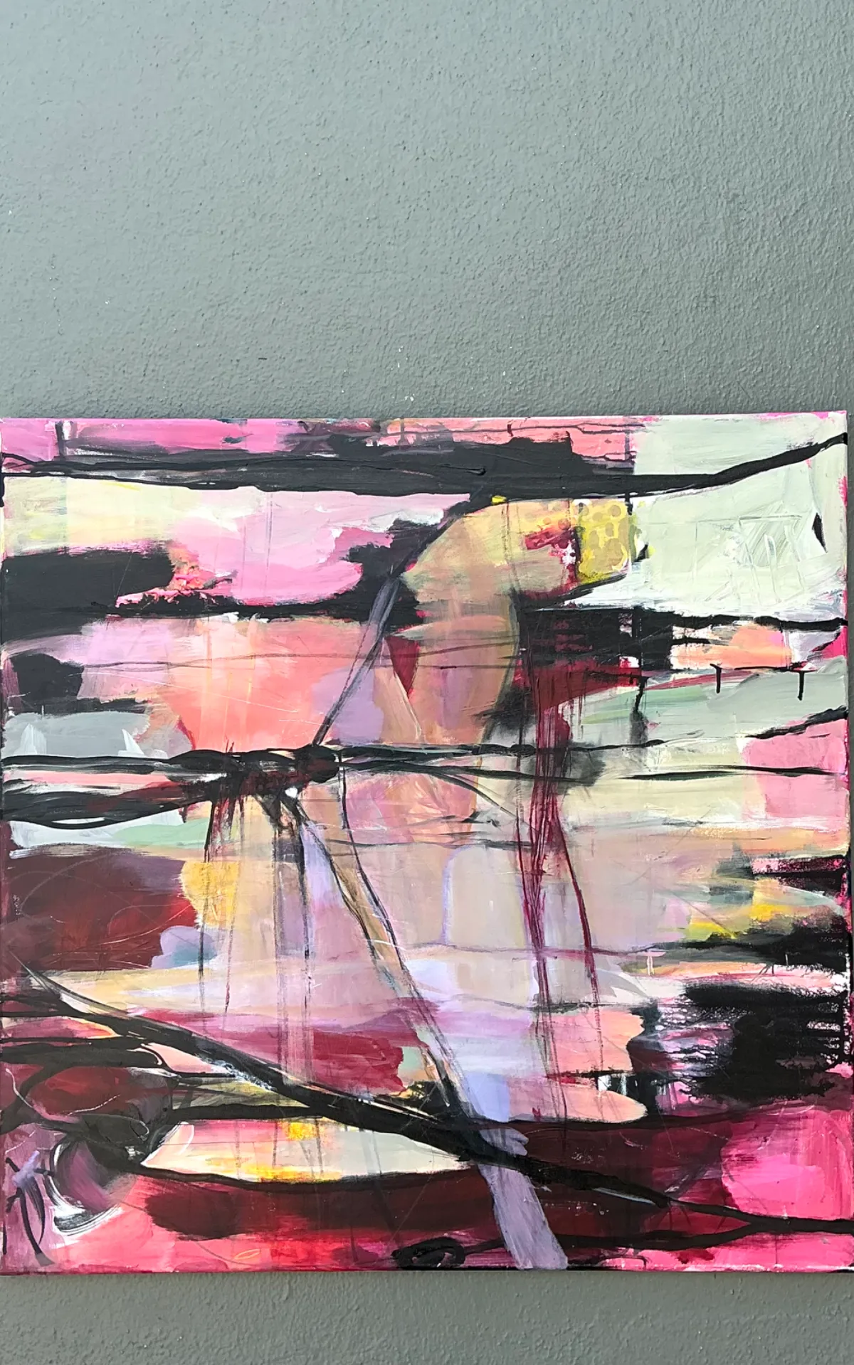 Vintage Abstract Expressionist Oil Painting on Canvas - Close-up view
