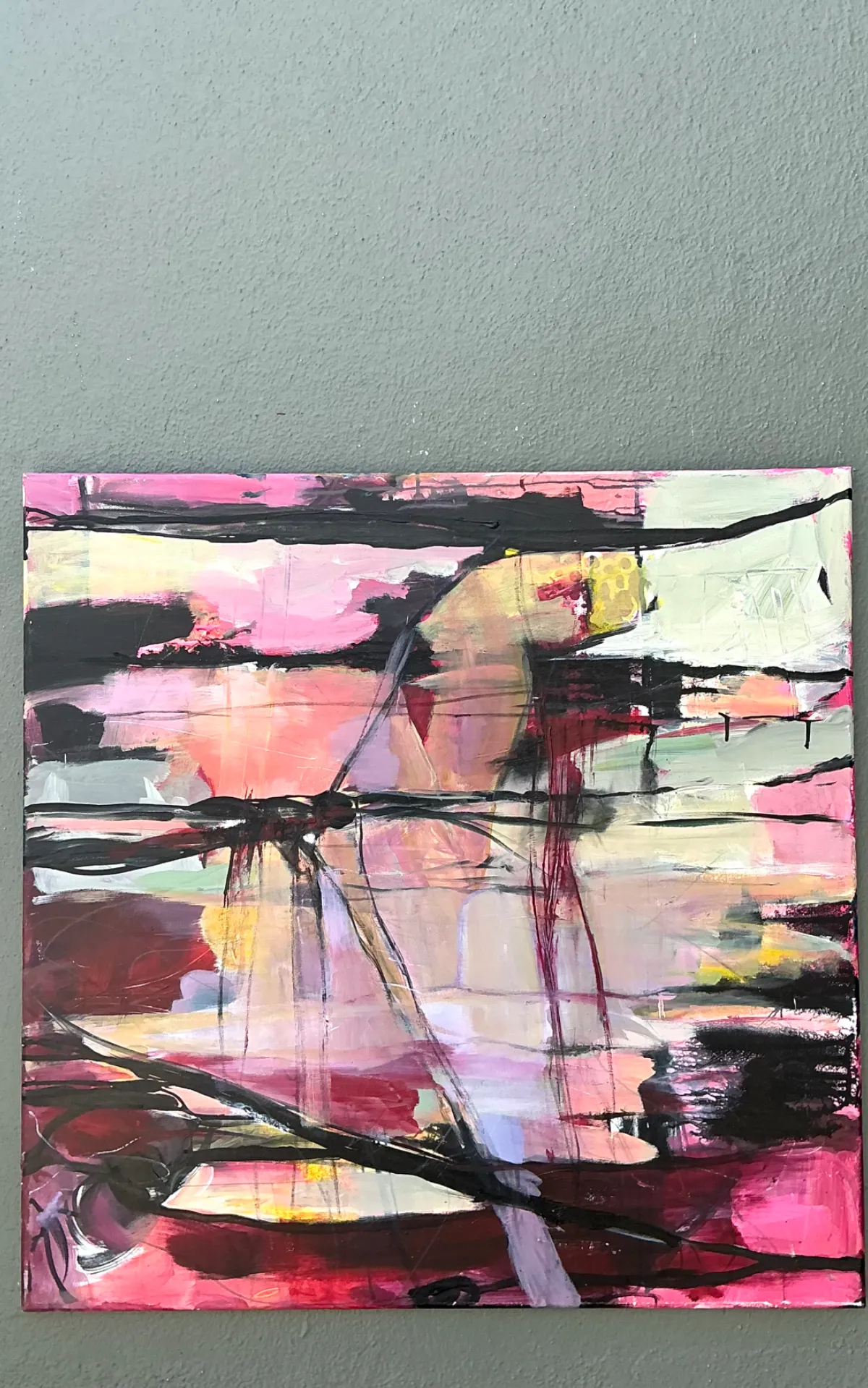 Vintage Abstract Expressionist Oil Painting on Canvas - Angle view