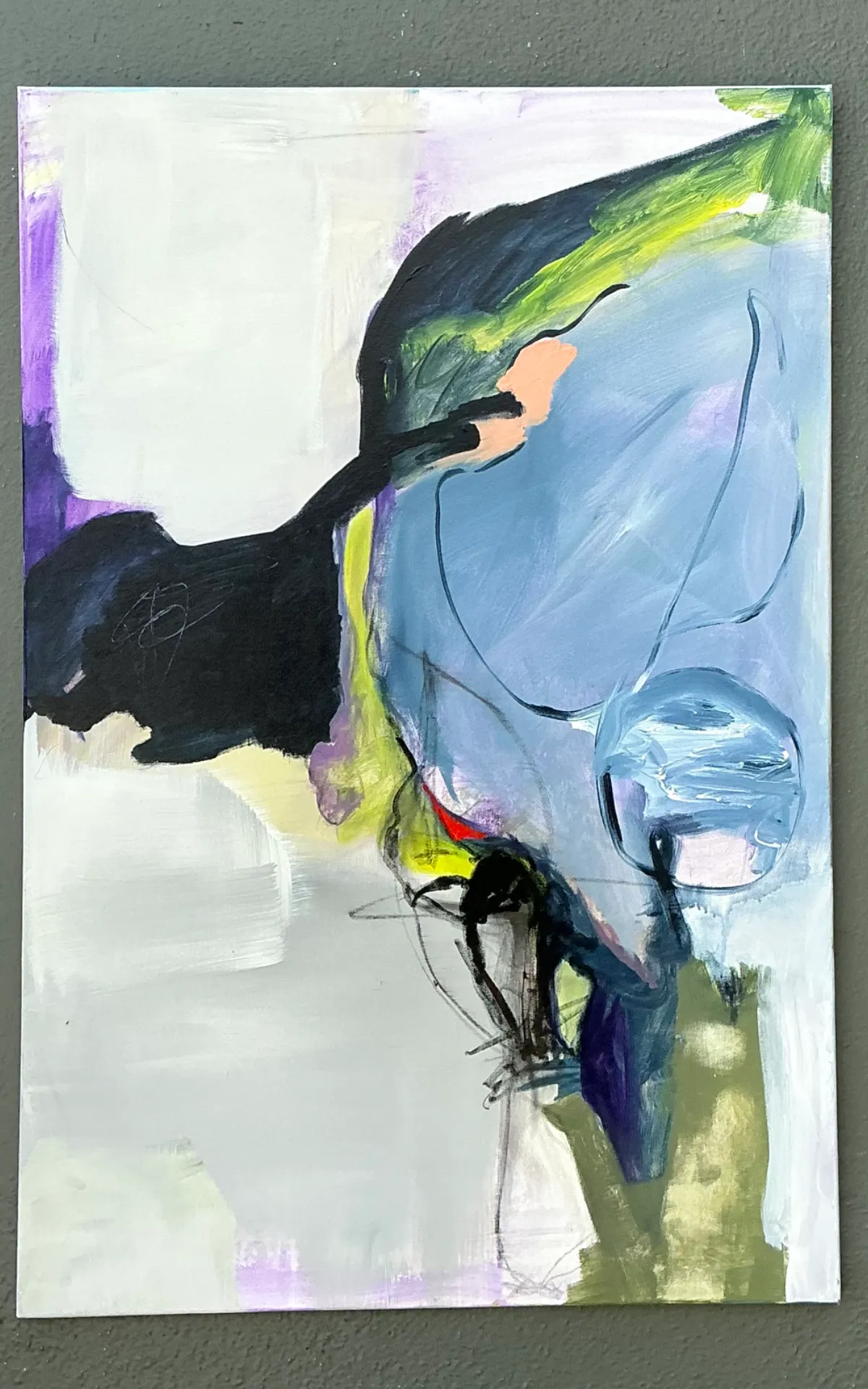 Vintage Abstract Expressionist Oil Painting on Canvas - Angle view