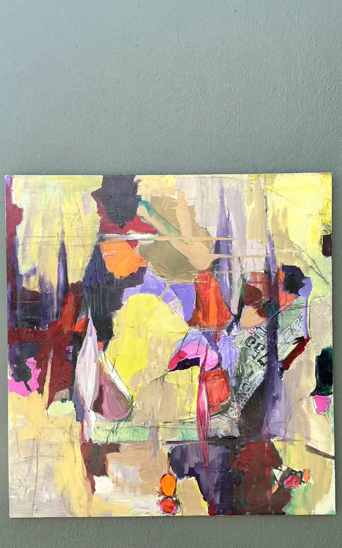 Vintage Abstract Expressionist Oil Painting on Canvas - Angle view