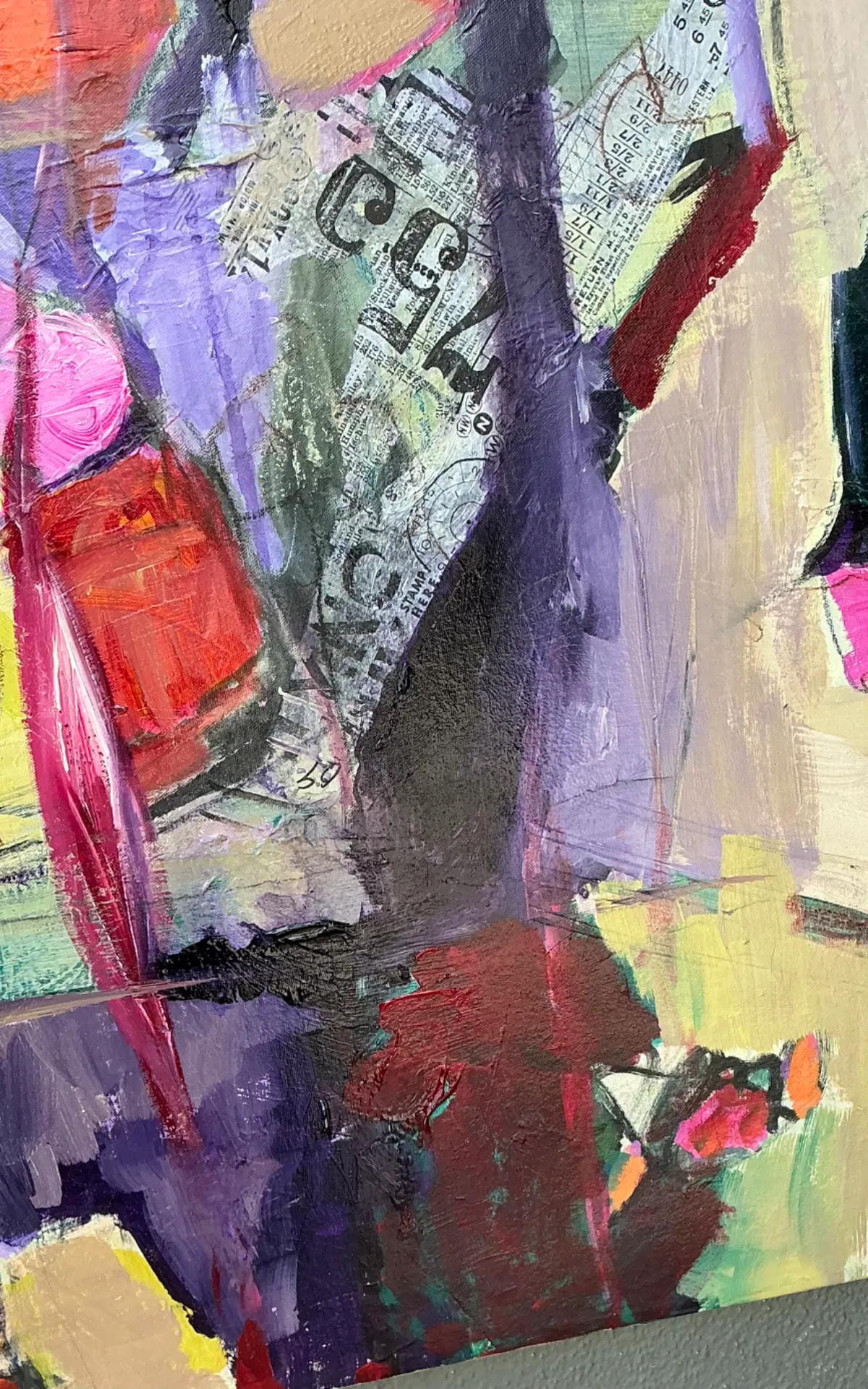 Vintage Abstract Expressionist Oil Painting on Canvas - Close-up view