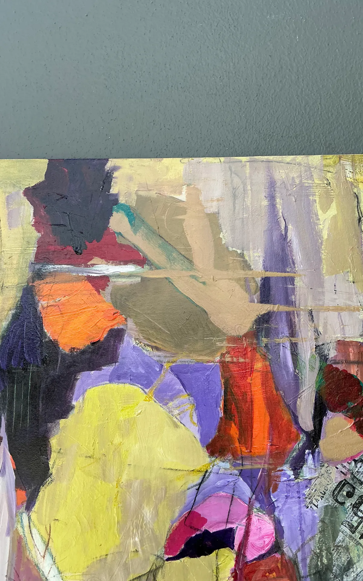 Vintage Abstract Expressionist Oil Painting on Canvas - Top view