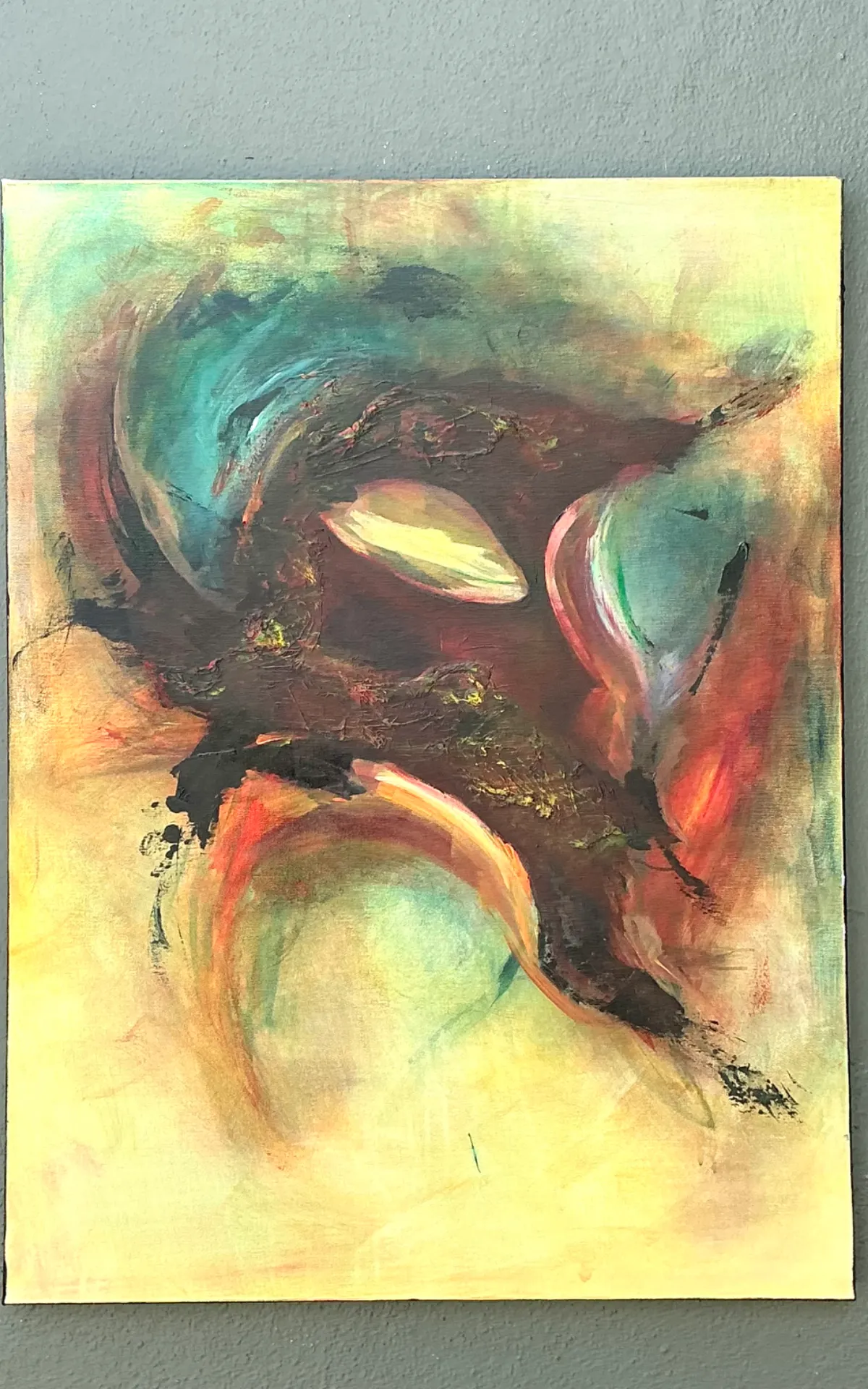Vintage Abstract Expressionist Oil Painting on Canvas - Close-up view