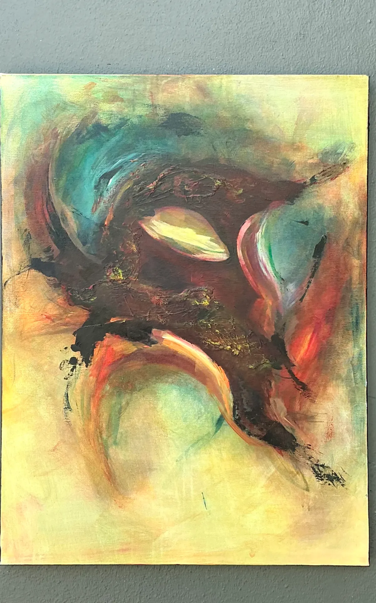 Vintage Abstract Expressionist Oil Painting on Canvas - Angle view