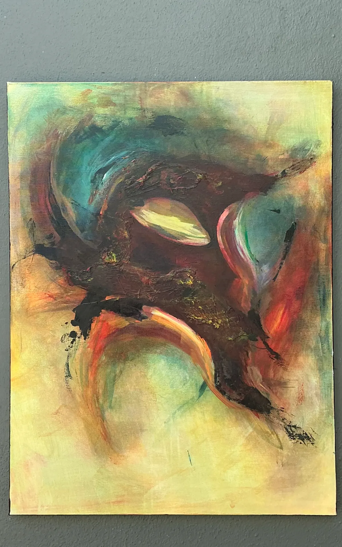 Vintage Abstract Expressionist Oil Painting on Canvas - Top view