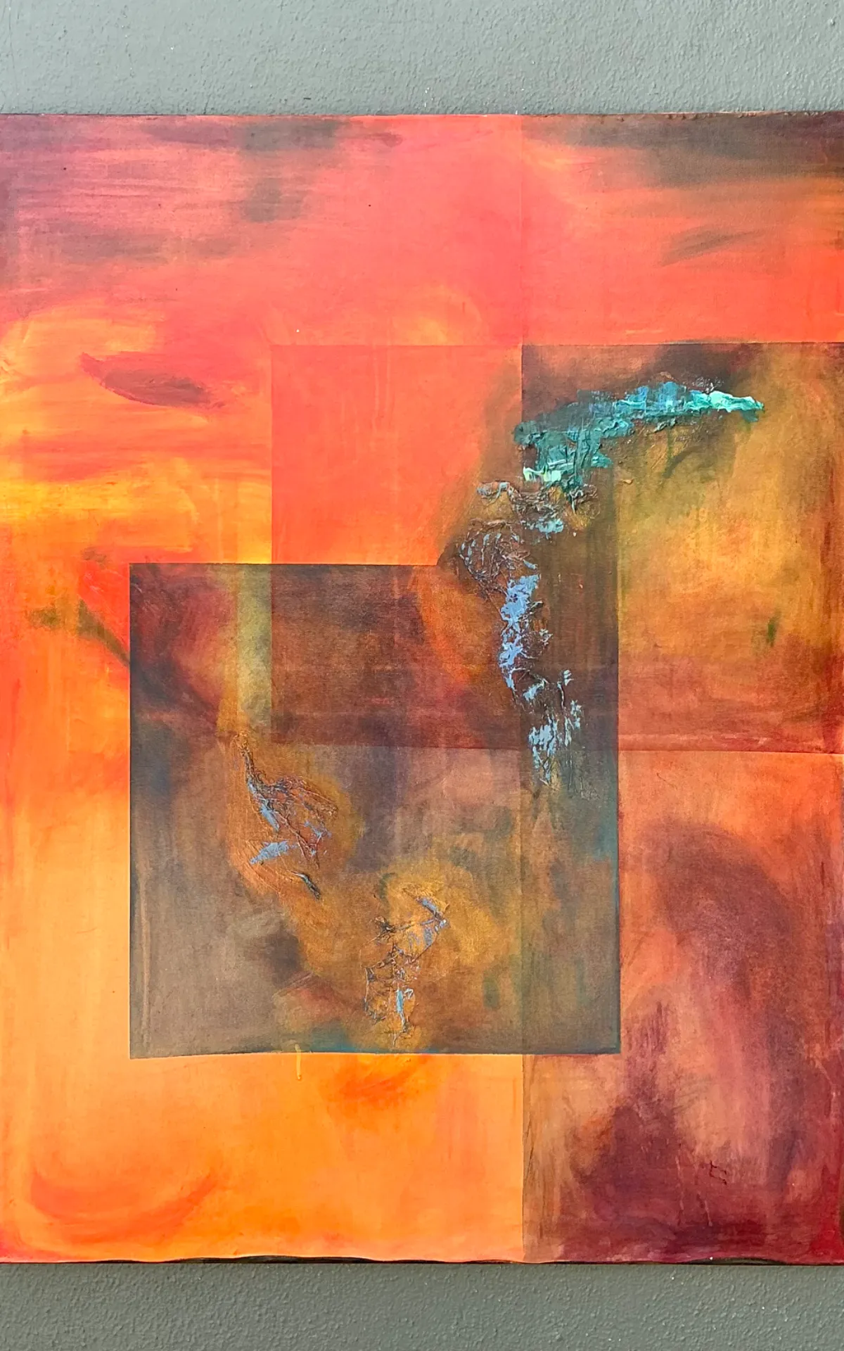 Vintage Abstract Expressionist Oil Painting on Canvas - Angle view