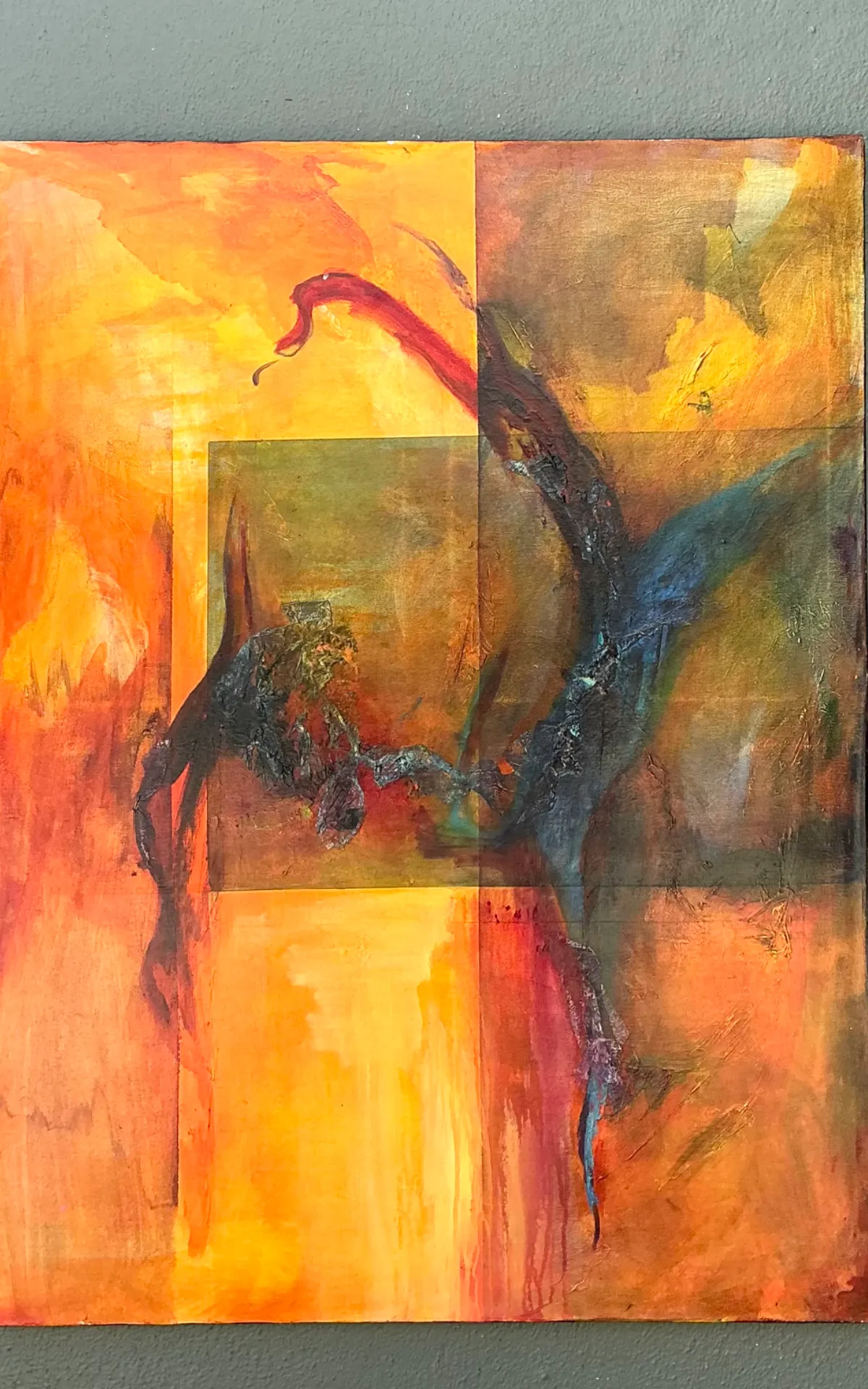 Vintage Abstract Expressionist Oil Painting on Canvas - Close-up view