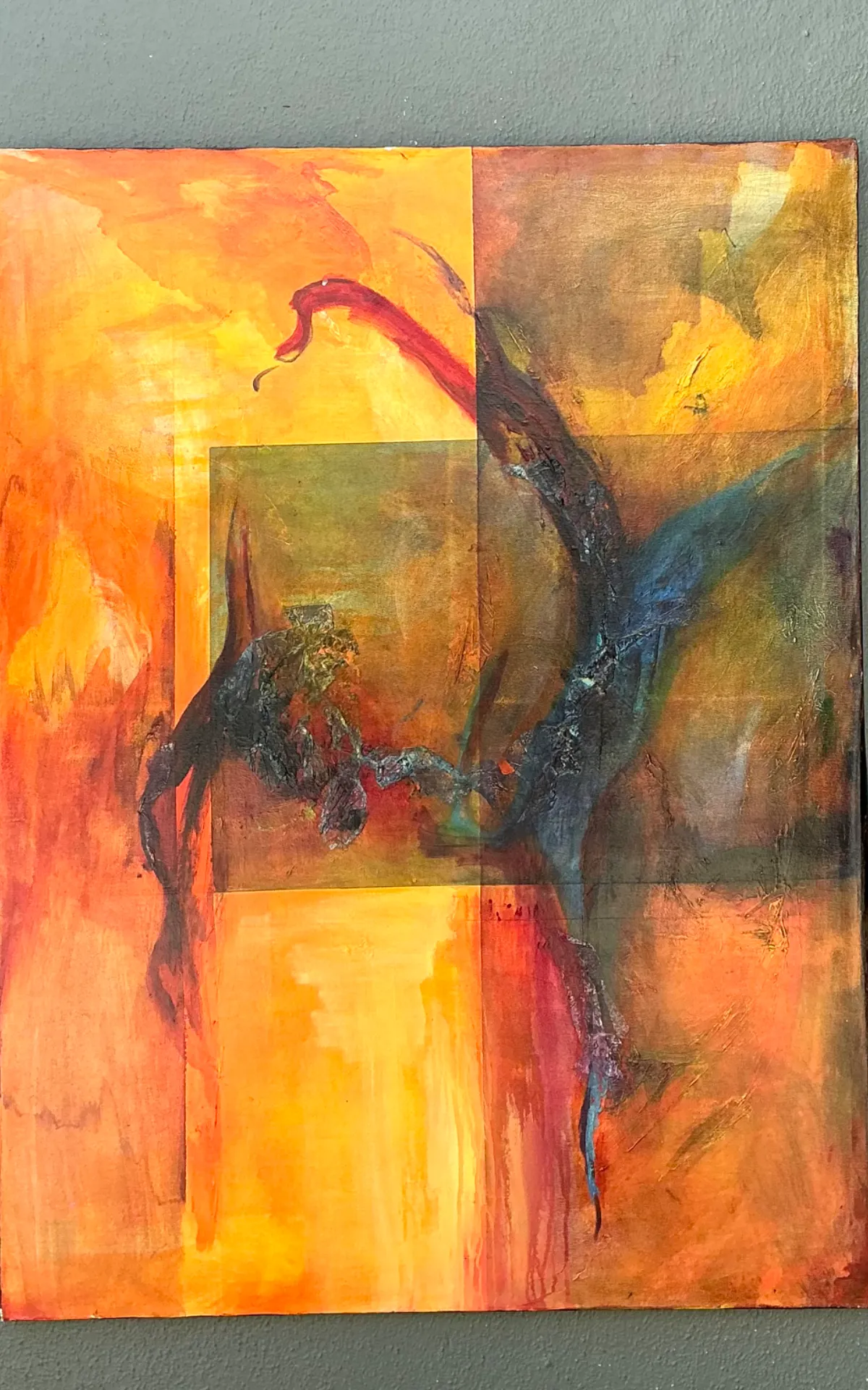 Vintage Abstract Expressionist Oil Painting on Canvas - Side view