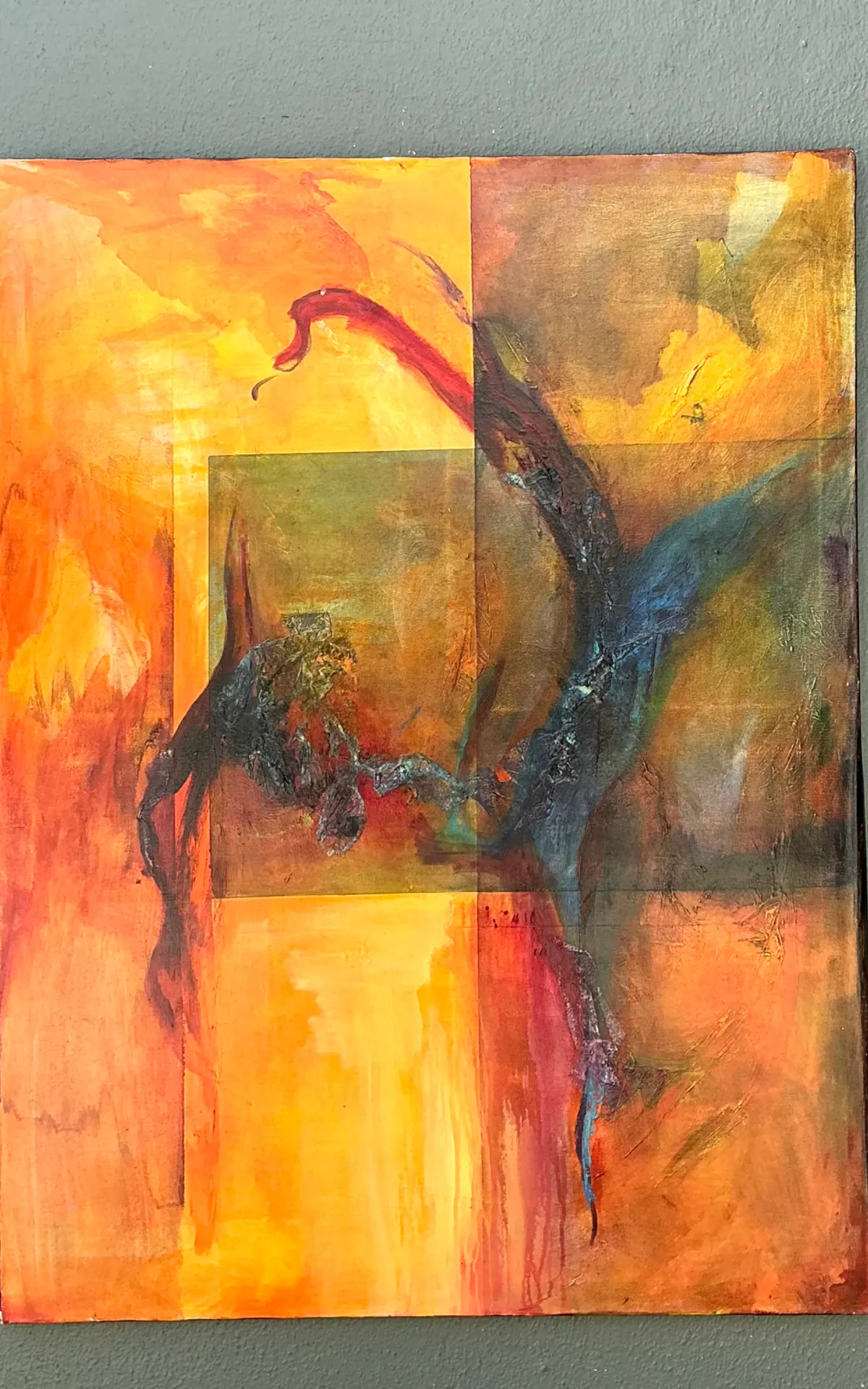 Vintage Abstract Expressionist Oil Painting on Canvas