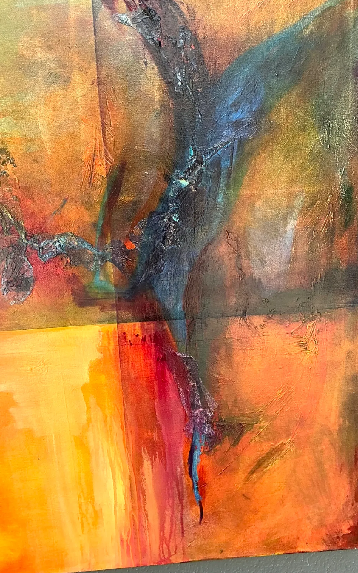 Vintage Abstract Expressionist Oil Painting on Canvas - Angle view