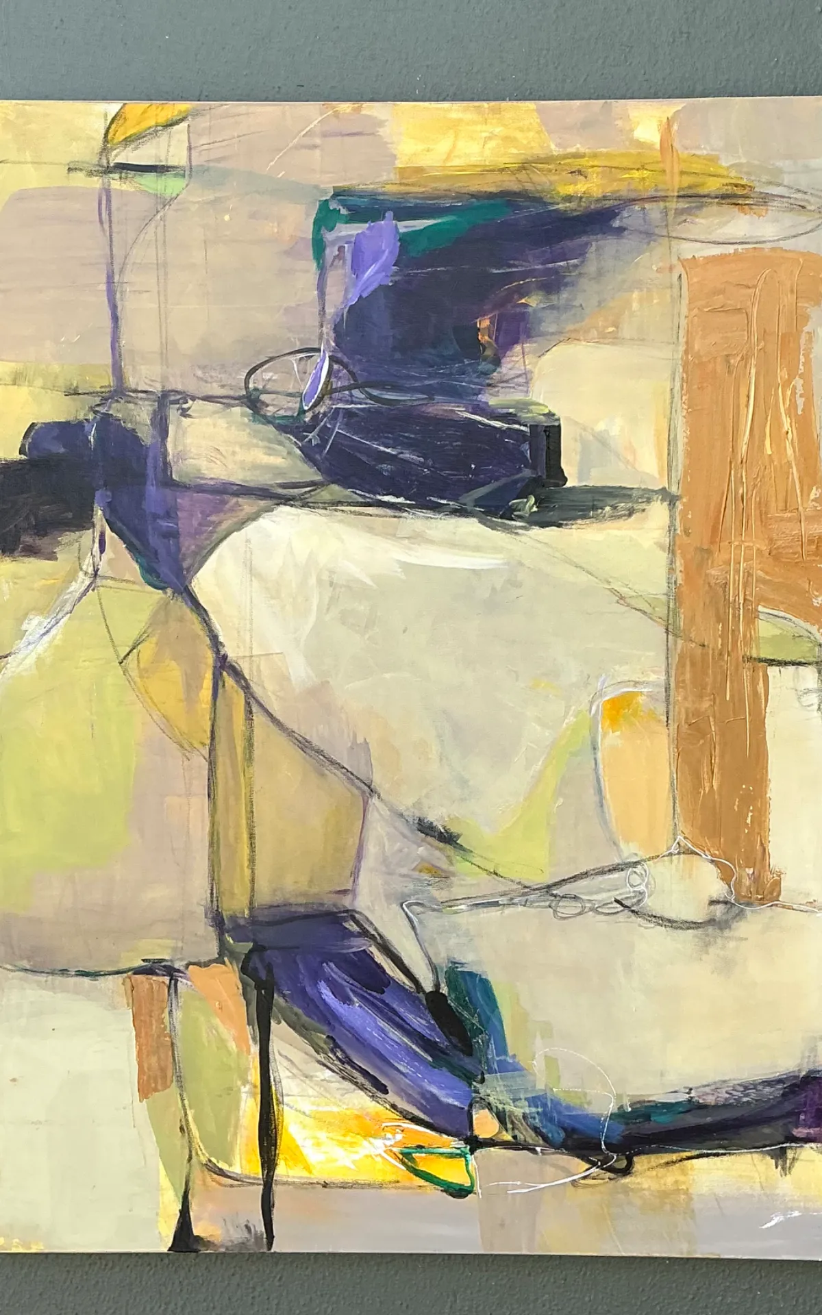 Vintage Abstract Expressionist Oil Painting on Canvas - Angle view