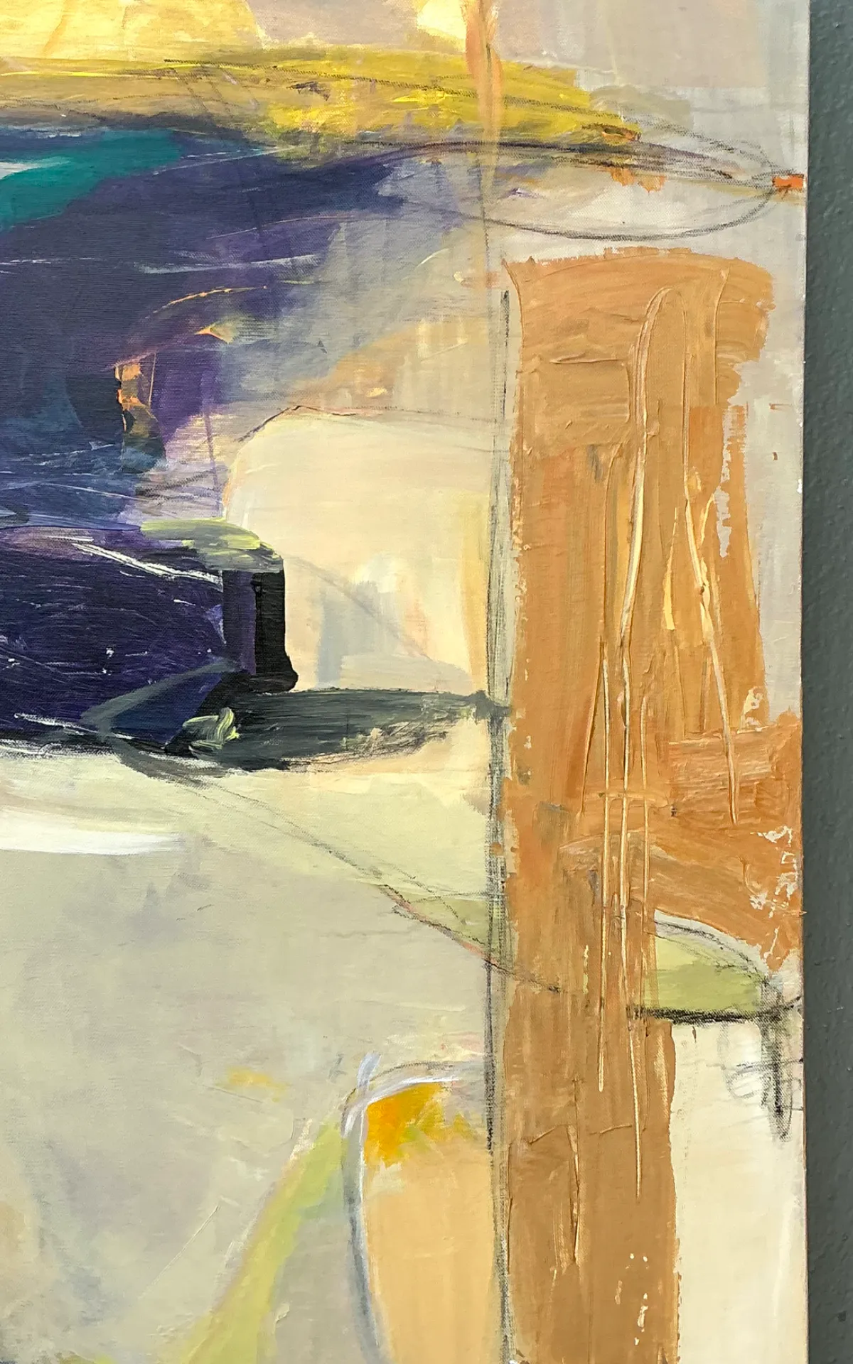 Vintage Abstract Expressionist Oil Painting on Canvas - Close-up view