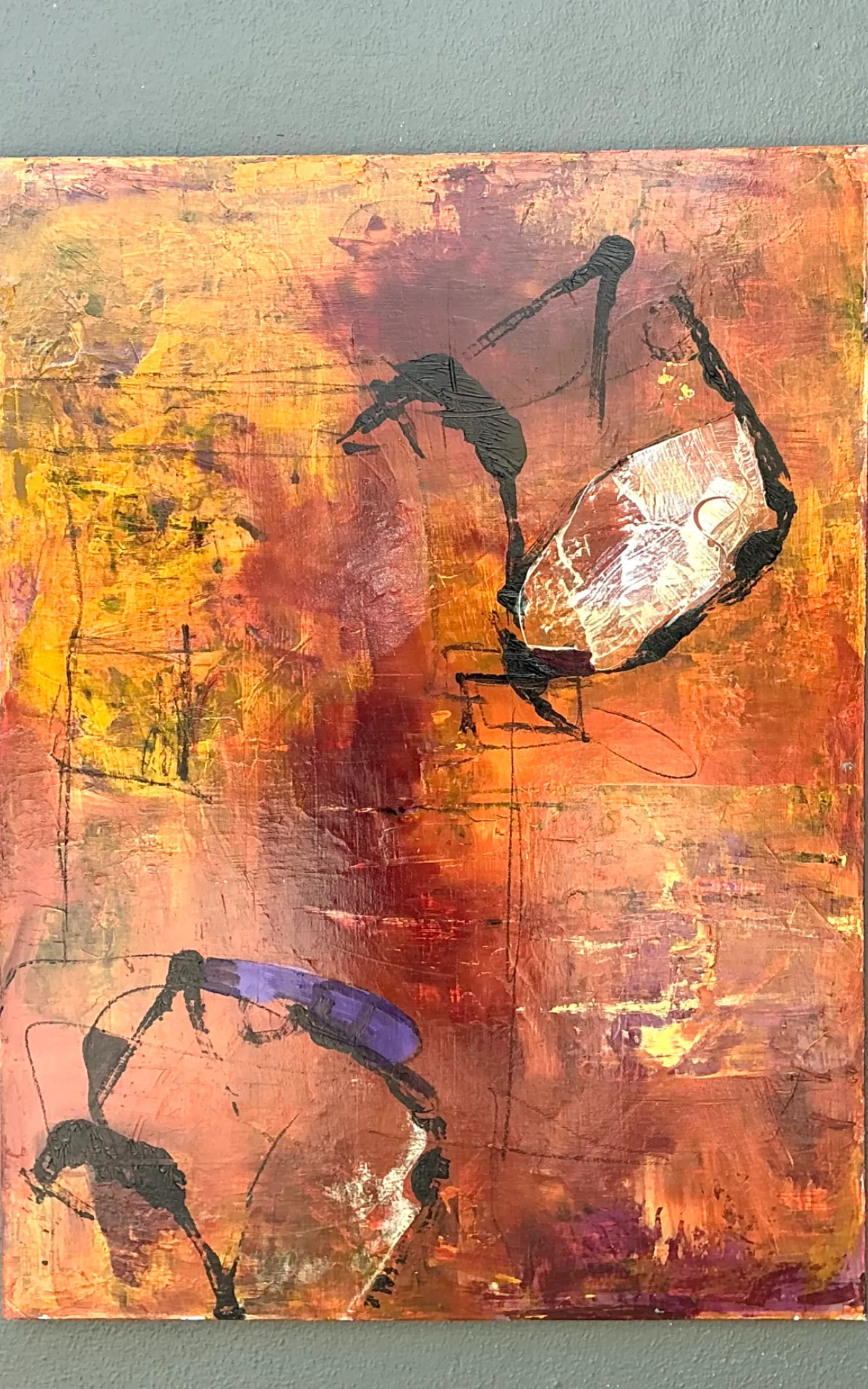 Vintage Abstract Expressionist Oil Painting on Canvas