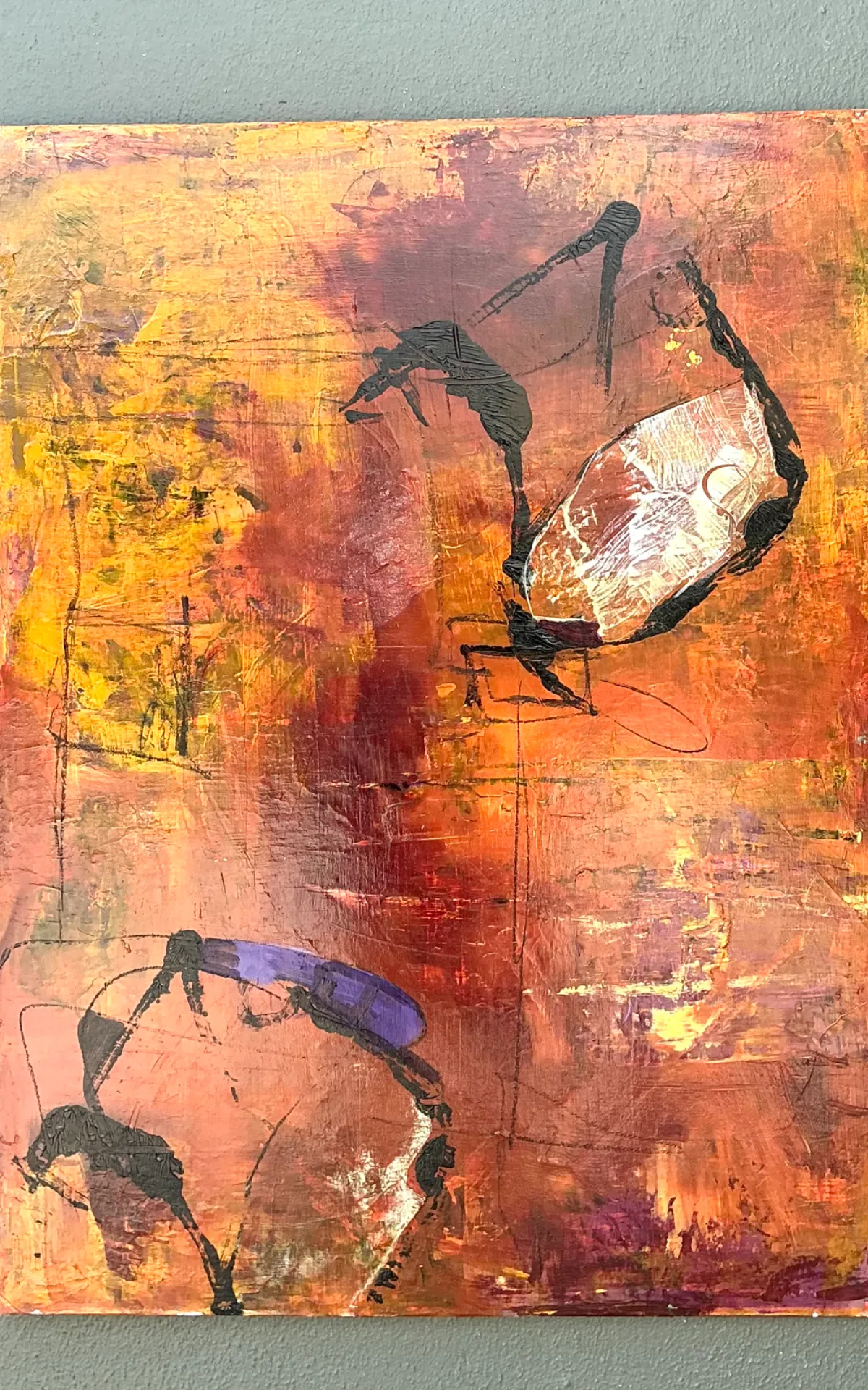 Vintage Abstract Expressionist Oil Painting on Canvas - Close-up view