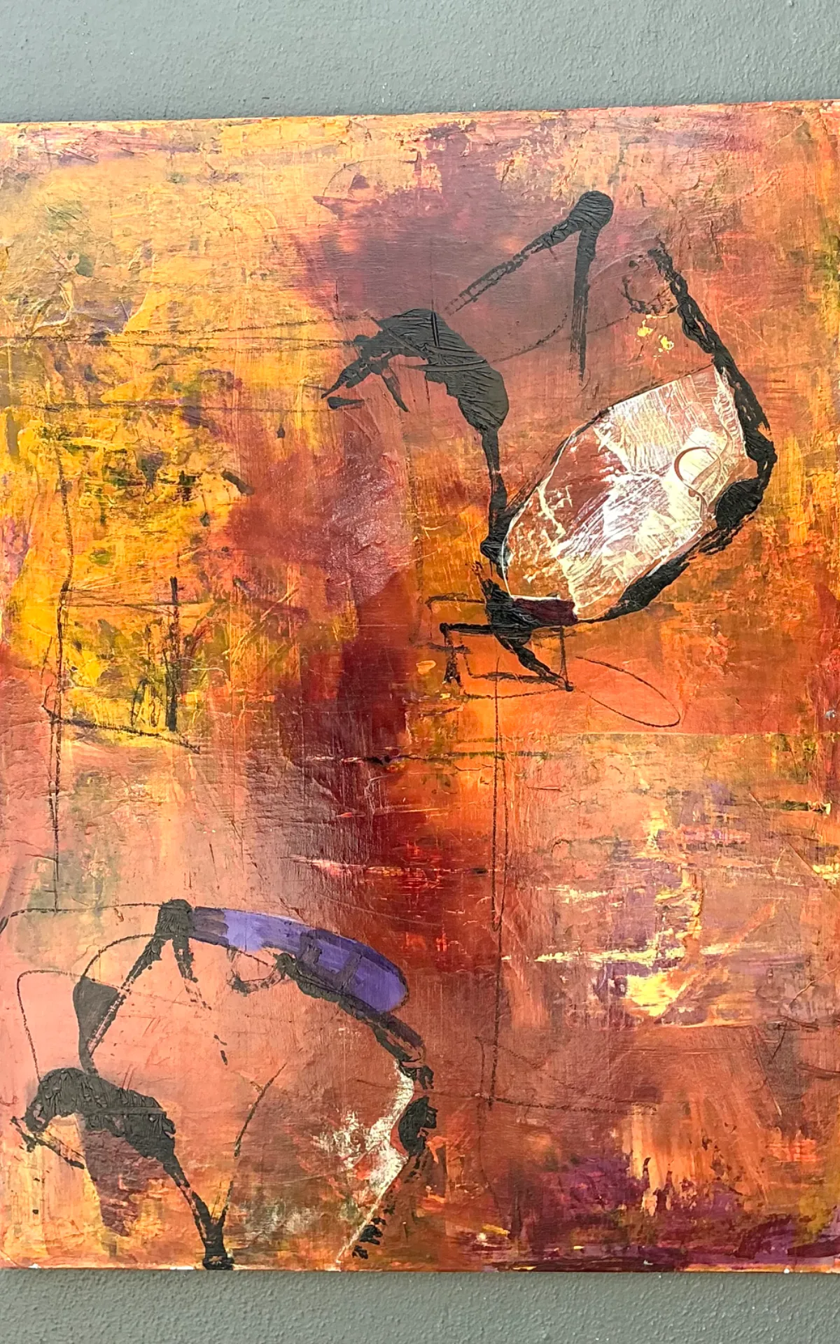 Vintage Abstract Expressionist Oil Painting on Canvas - Angle view