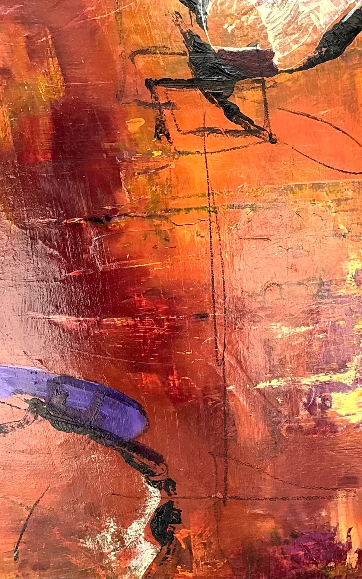 Vintage Abstract Expressionist Oil Painting on Canvas - Top view