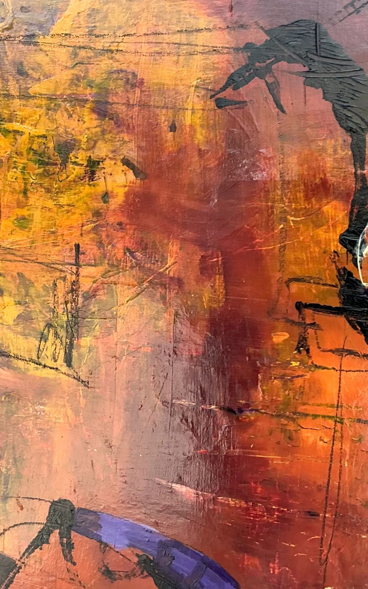 Vintage Abstract Expressionist Oil Painting on Canvas - Side view