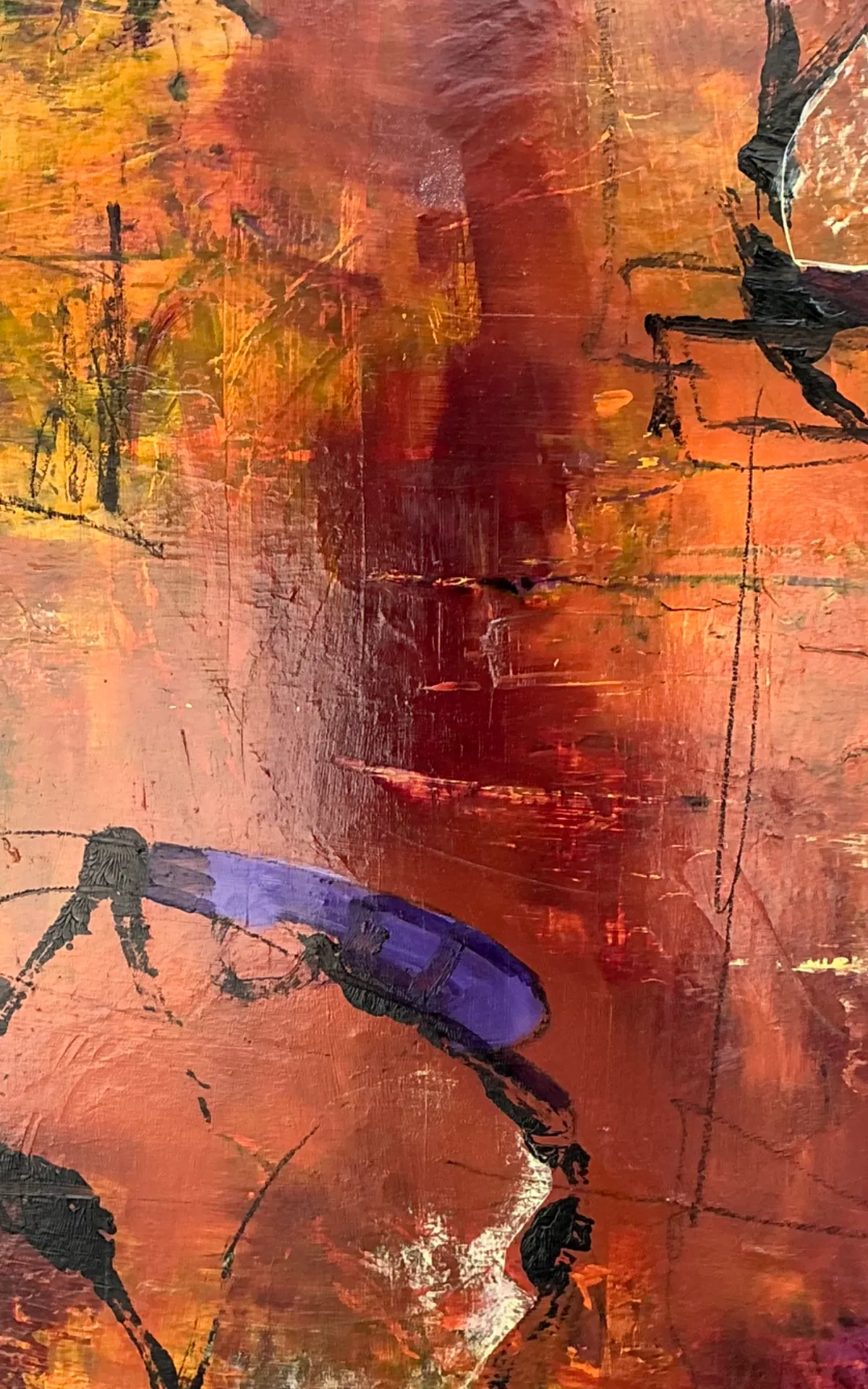 Vintage Abstract Expressionist Oil Painting on Canvas - Interior view