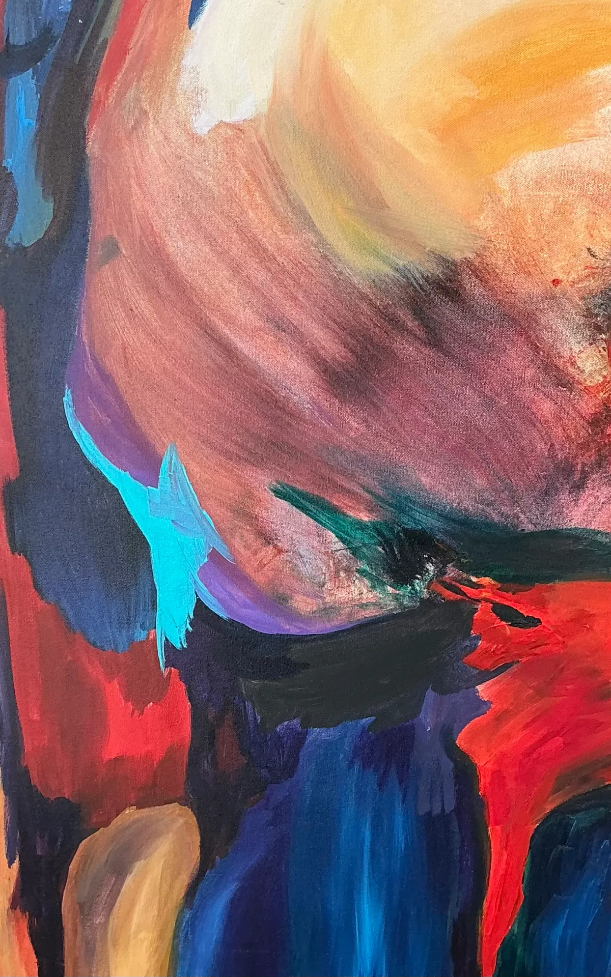 Vintage Abstract Expressionist Oil Painting on Canvas - Close-up view