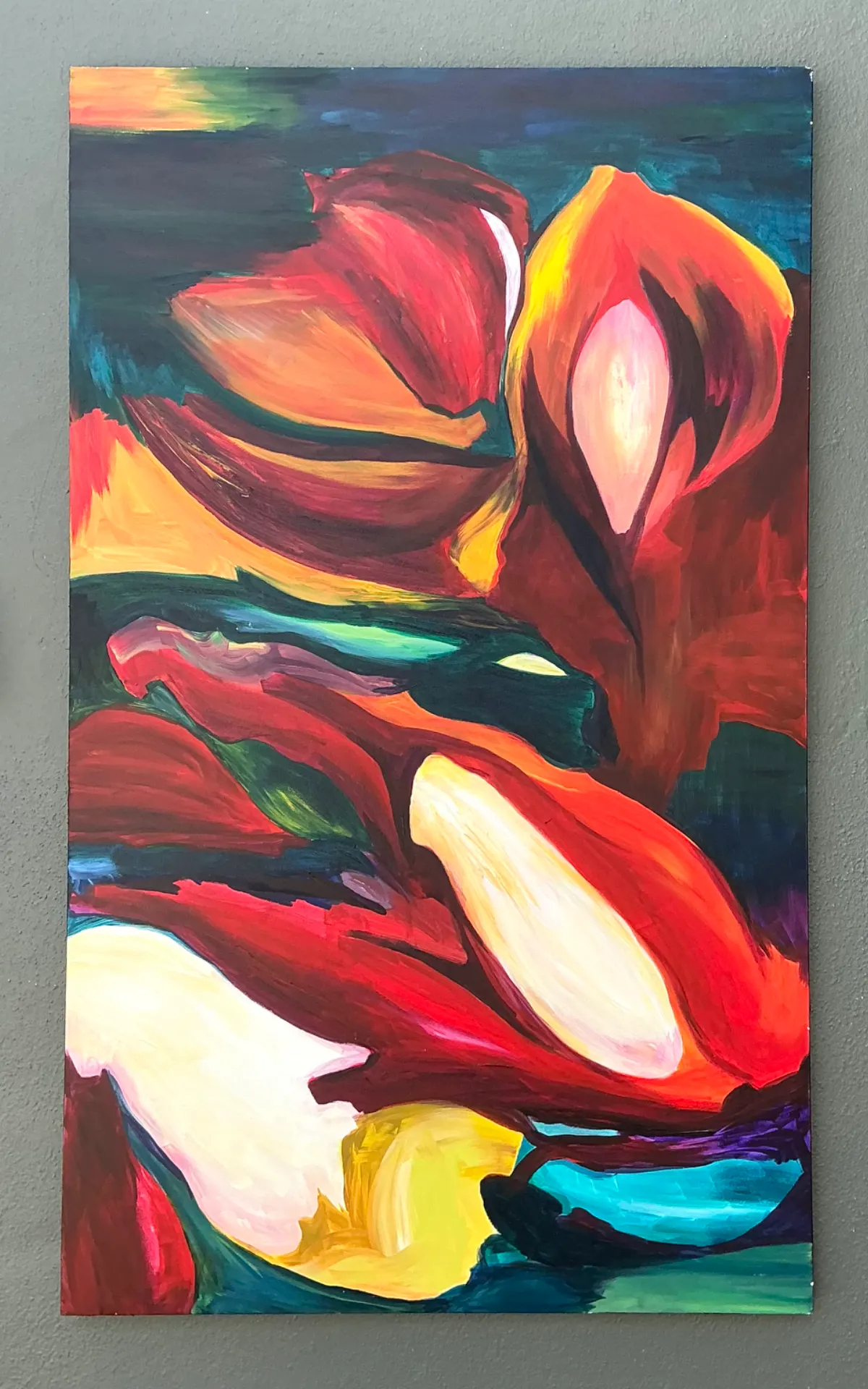 Vintage Abstract Expressionist Oil Painting on Canvas - Close-up view